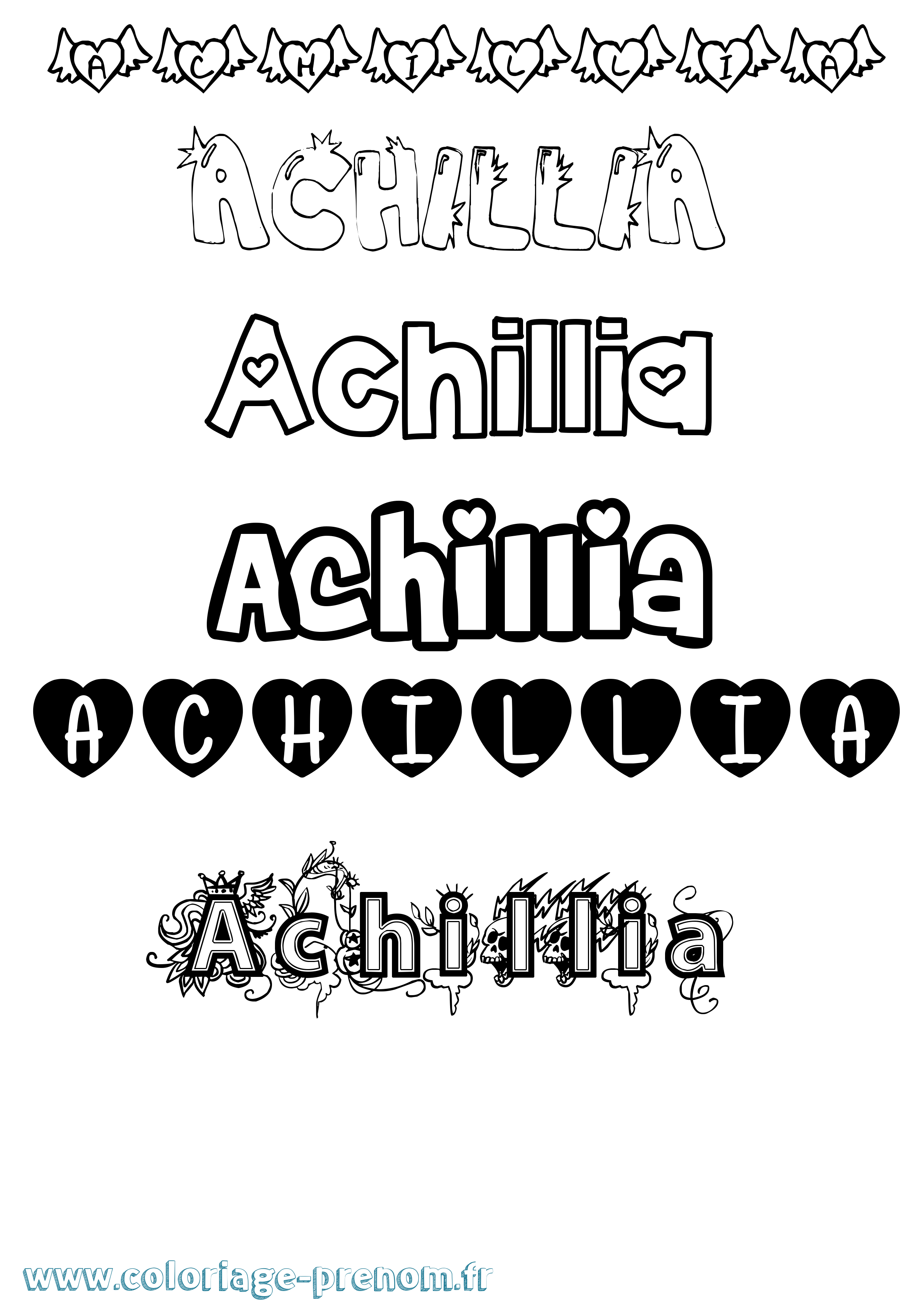 Coloriage prénom Achillia Girly