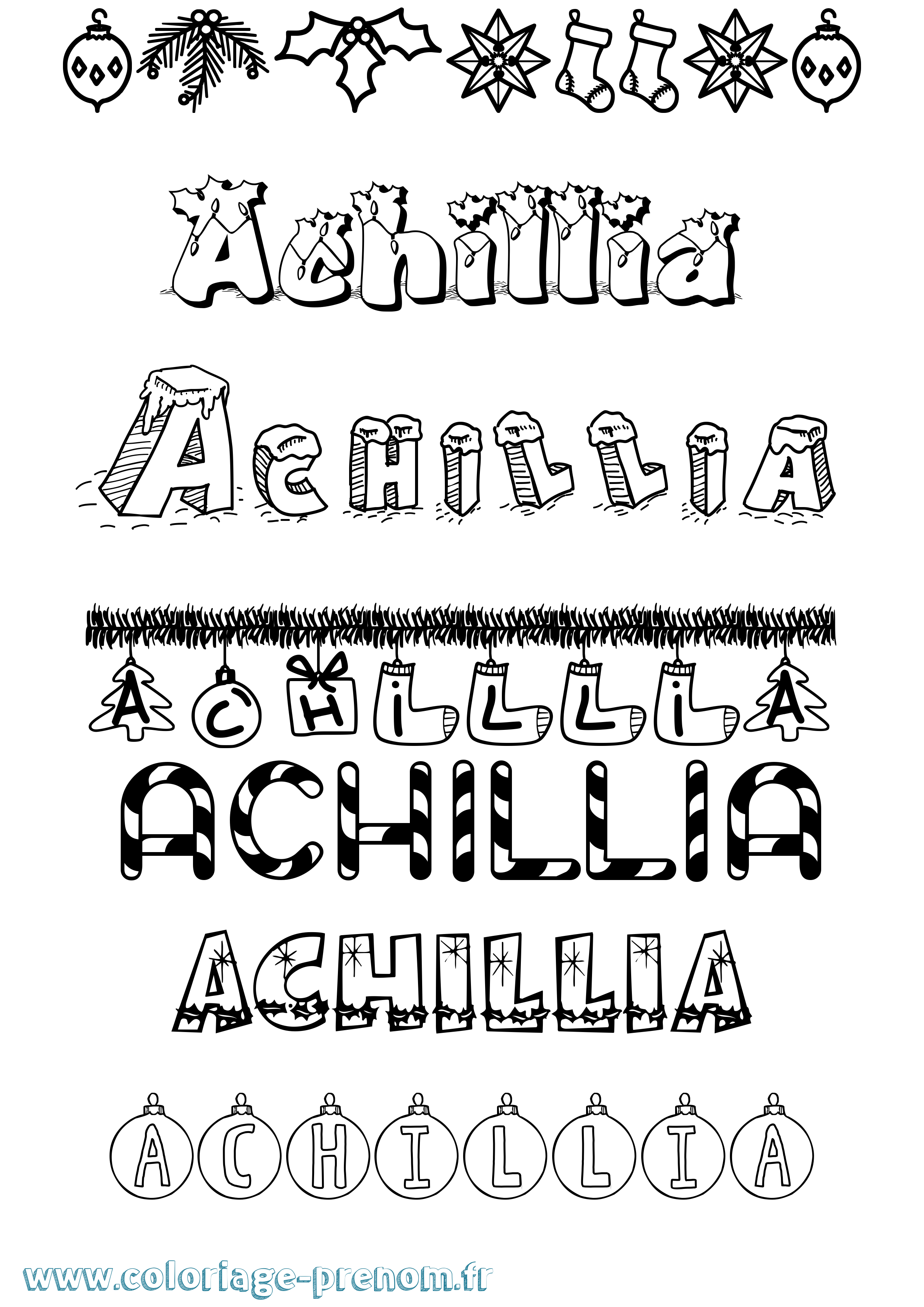 Coloriage prénom Achillia Noël
