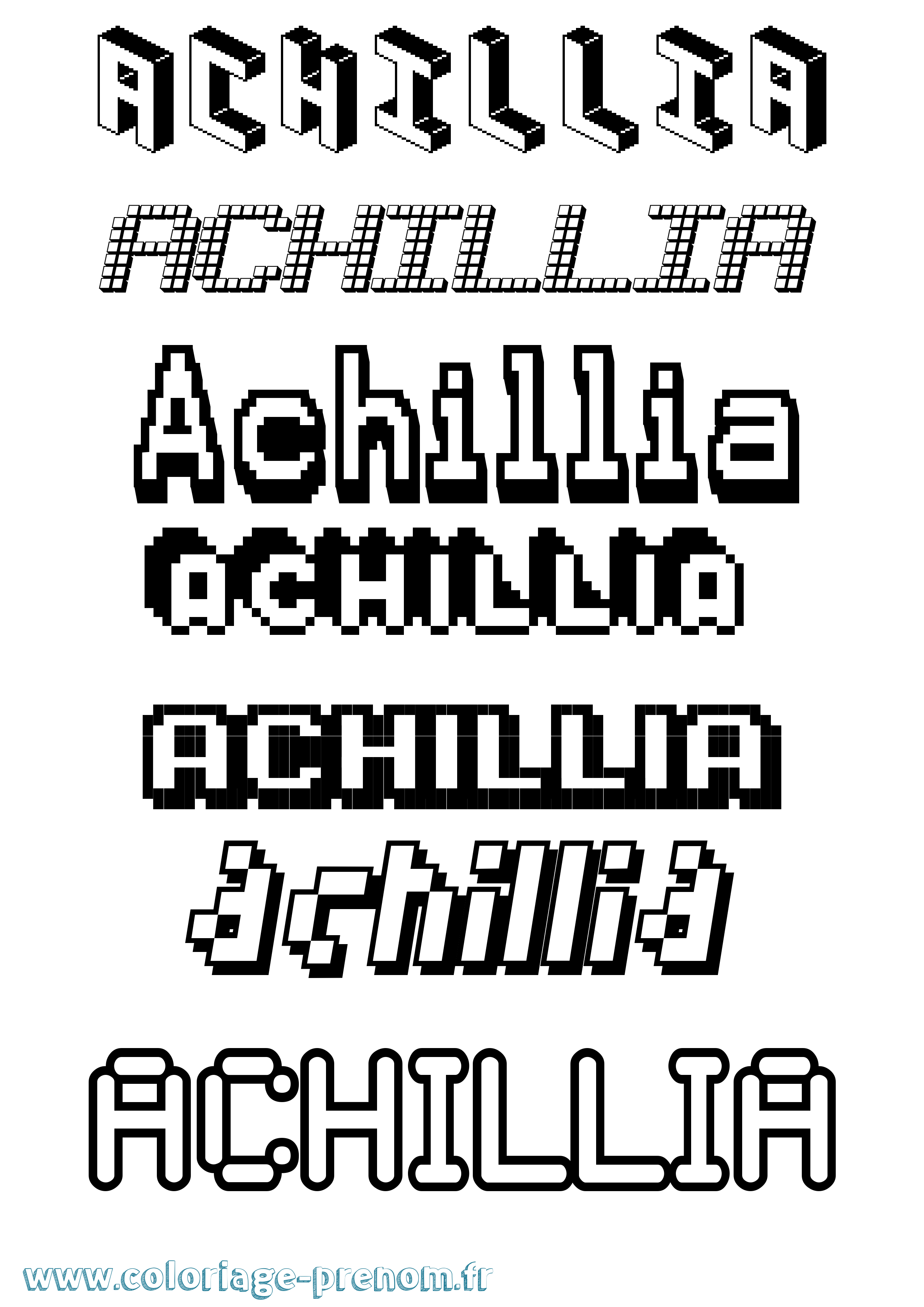 Coloriage prénom Achillia Pixel