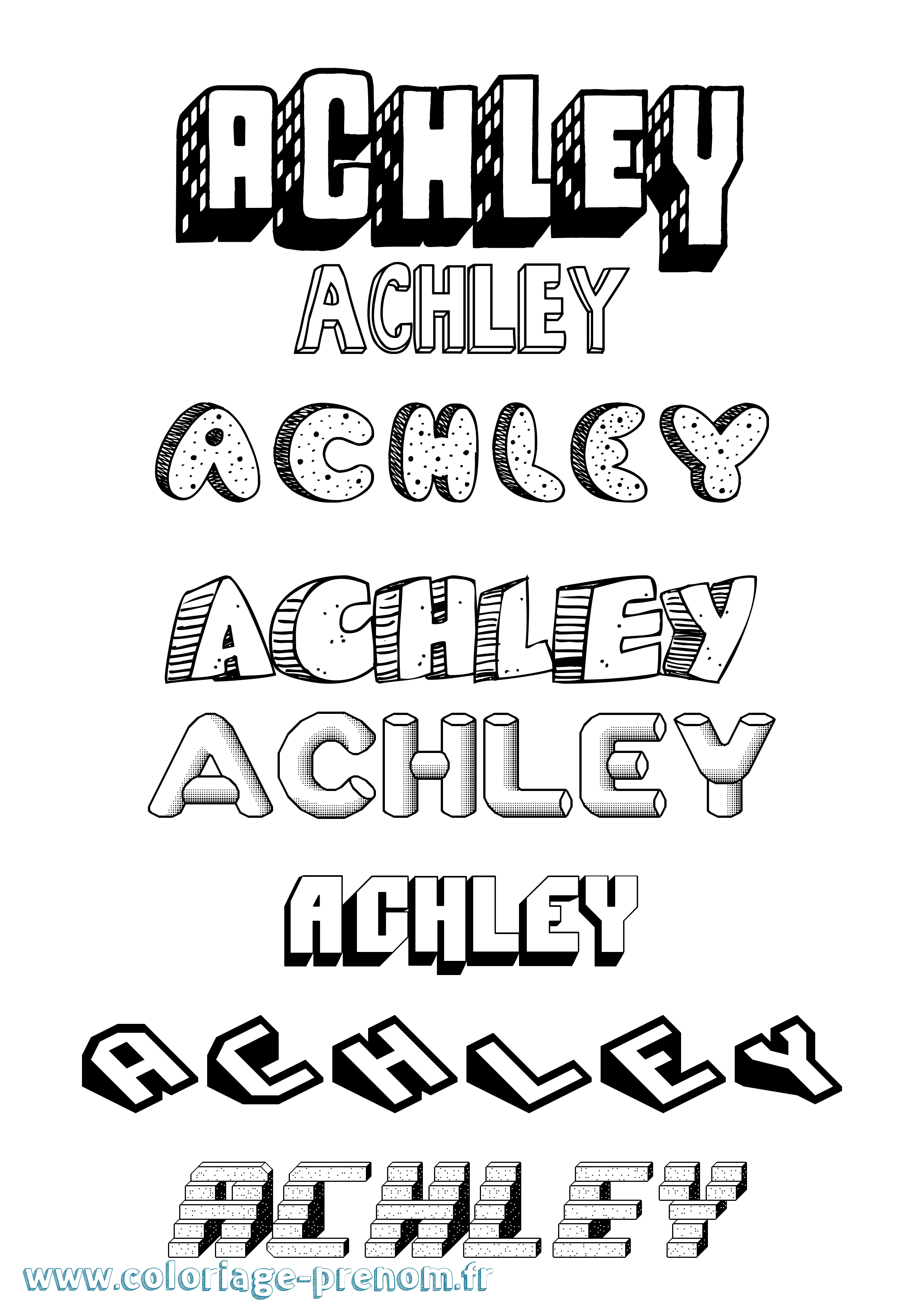 Coloriage prénom Achley Effet 3D