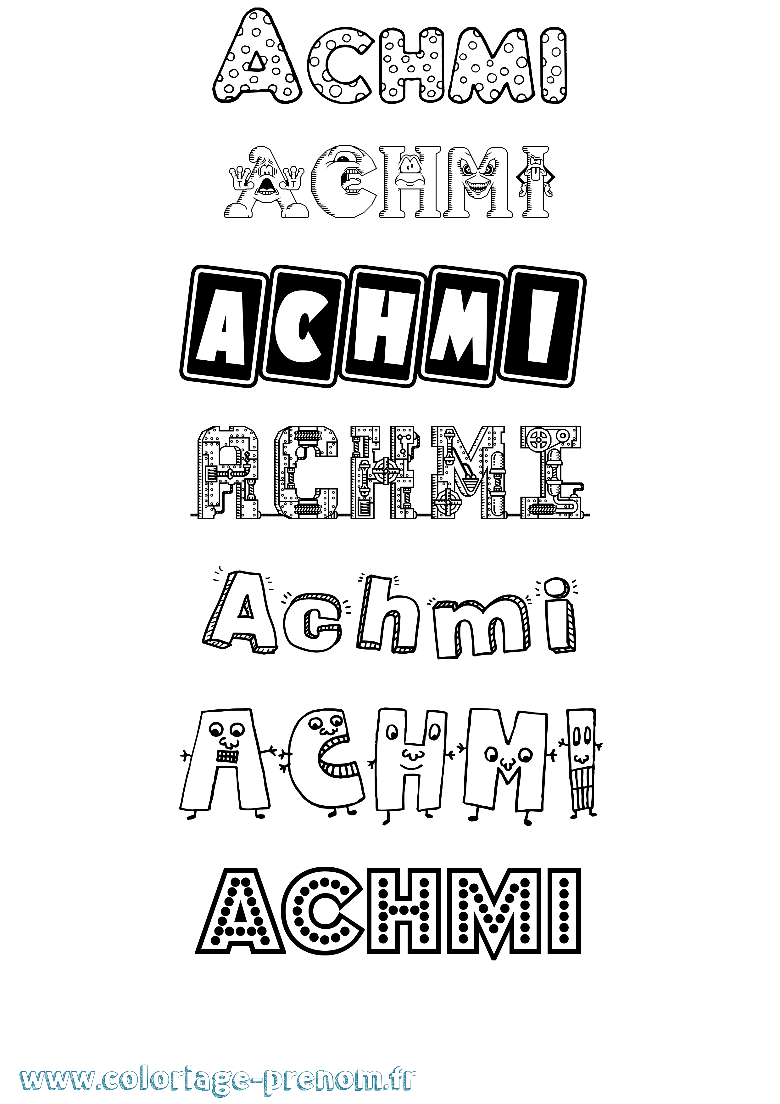 Coloriage prénom Achmi Fun