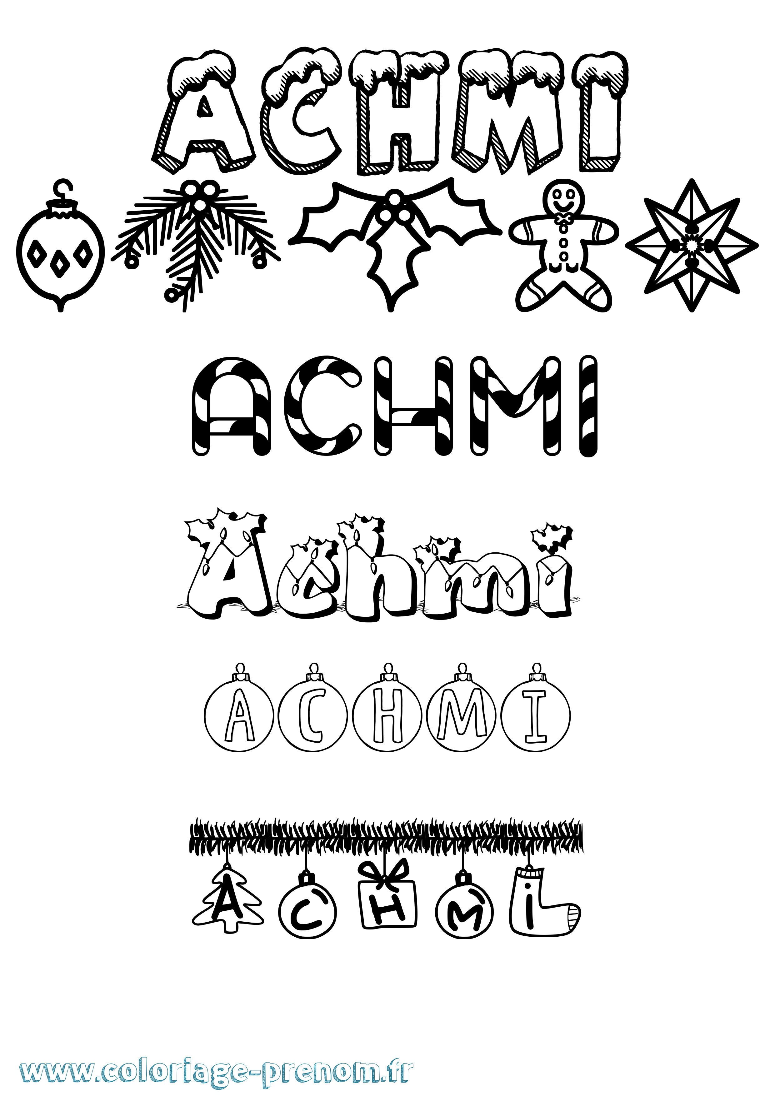 Coloriage prénom Achmi Noël