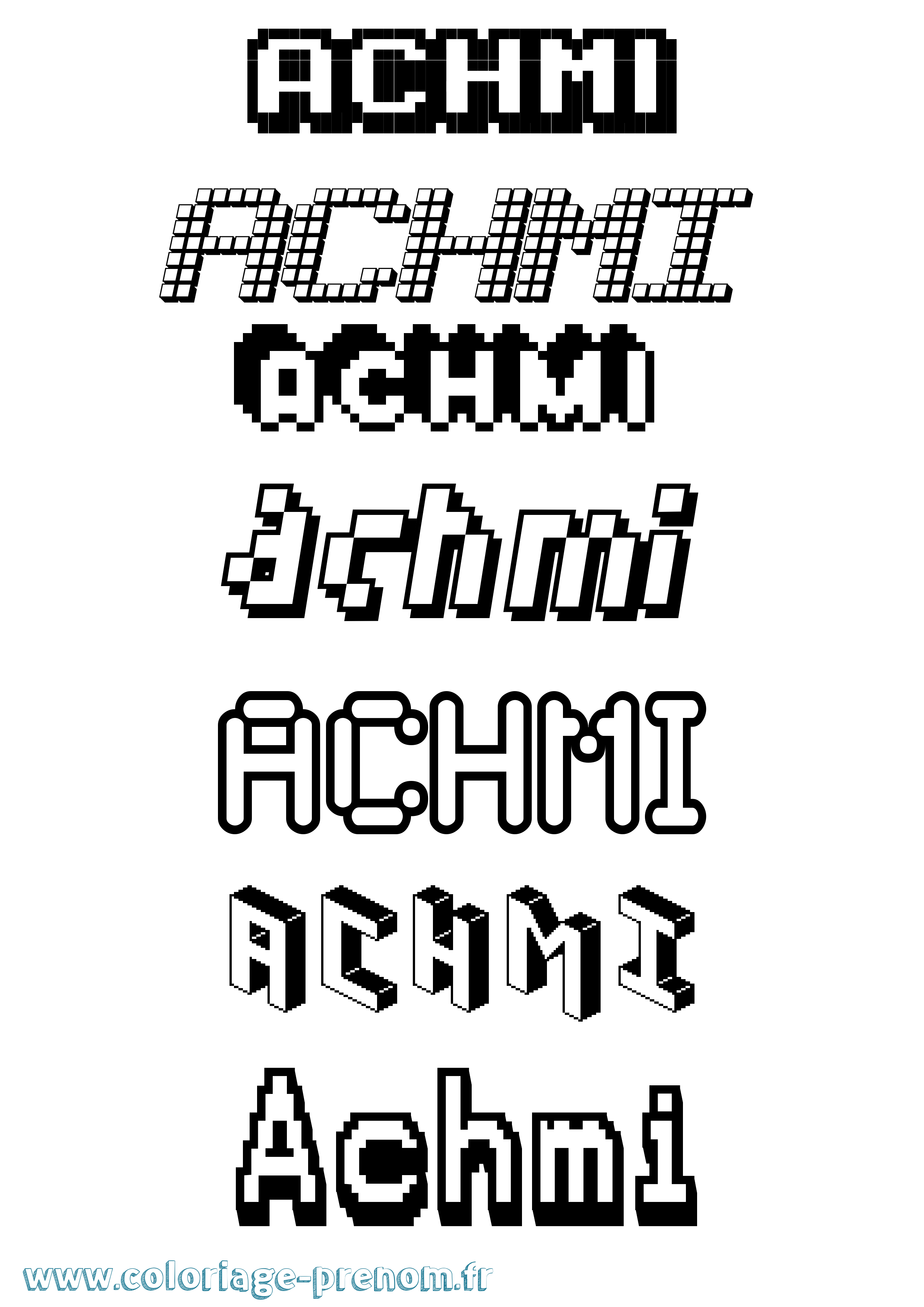 Coloriage prénom Achmi Pixel
