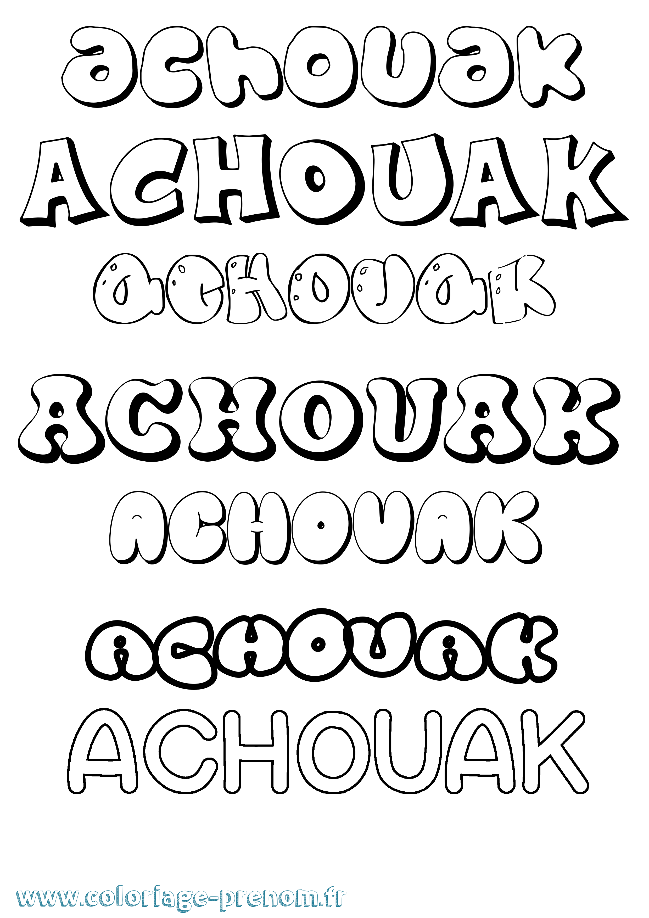 Coloriage prénom Achouak Bubble