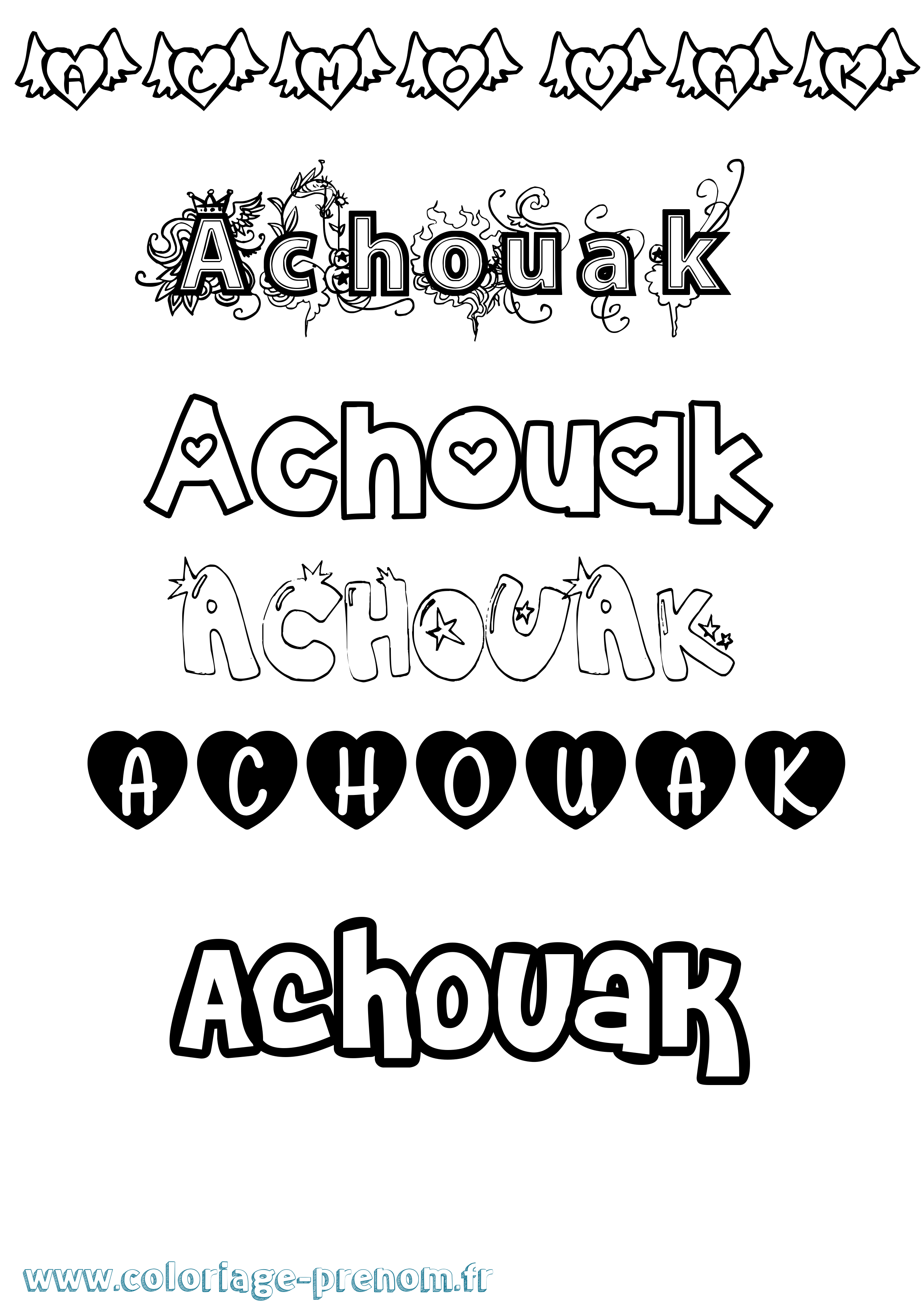 Coloriage prénom Achouak Girly