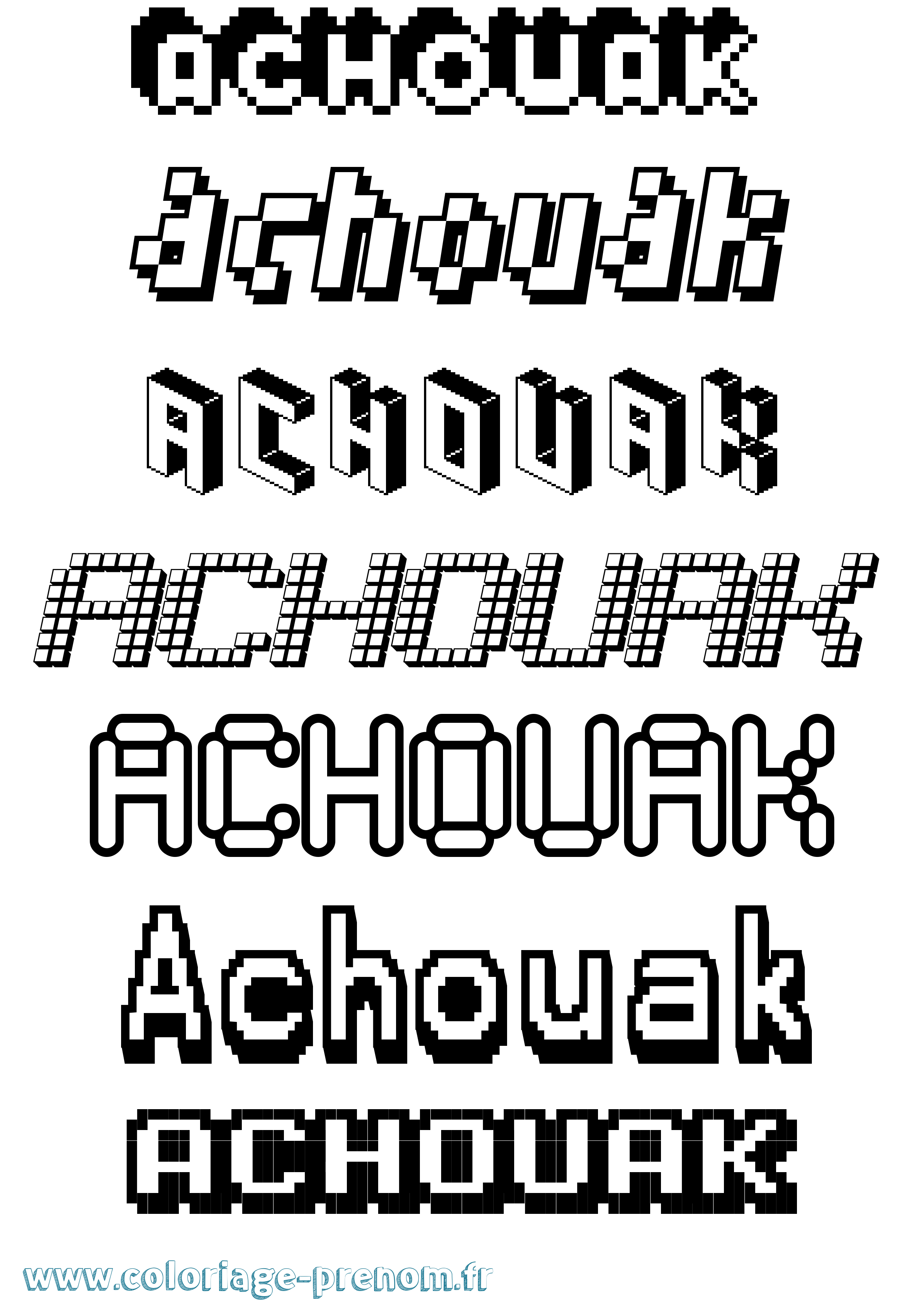 Coloriage prénom Achouak Pixel