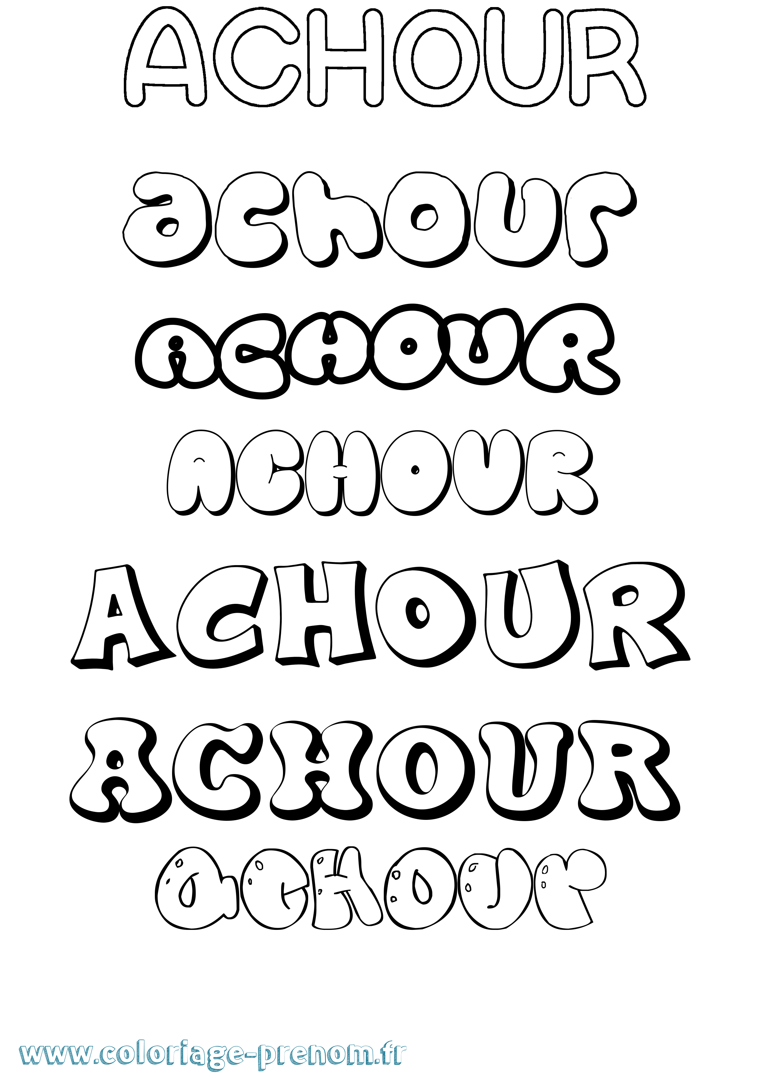 Coloriage prénom Achour Bubble