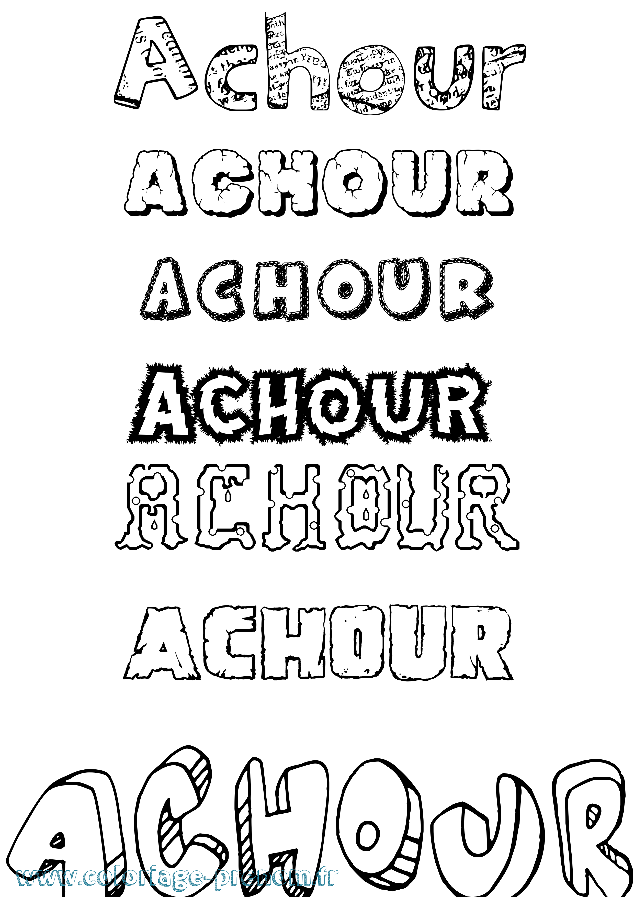Coloriage prénom Achour Destructuré