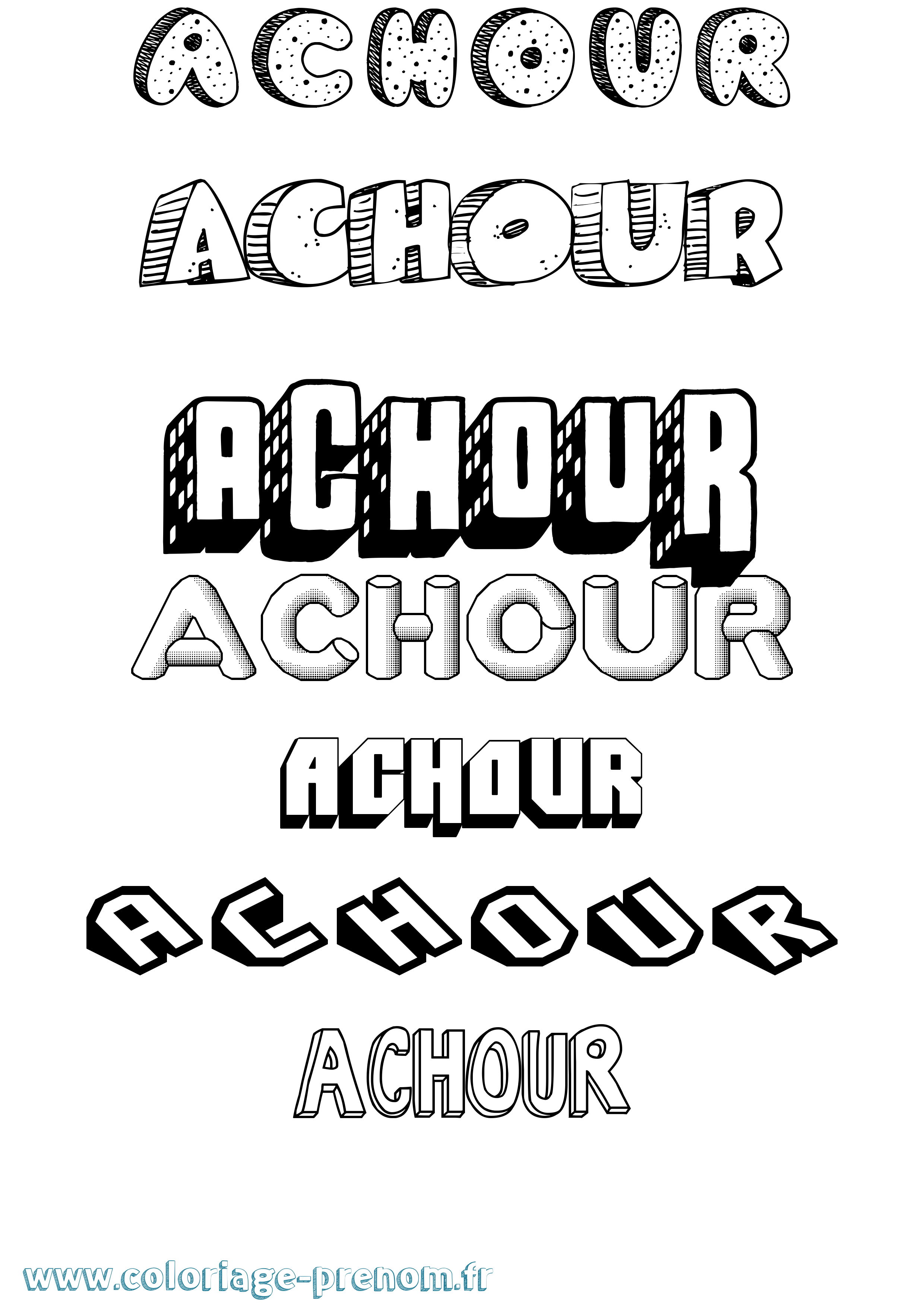 Coloriage prénom Achour Effet 3D