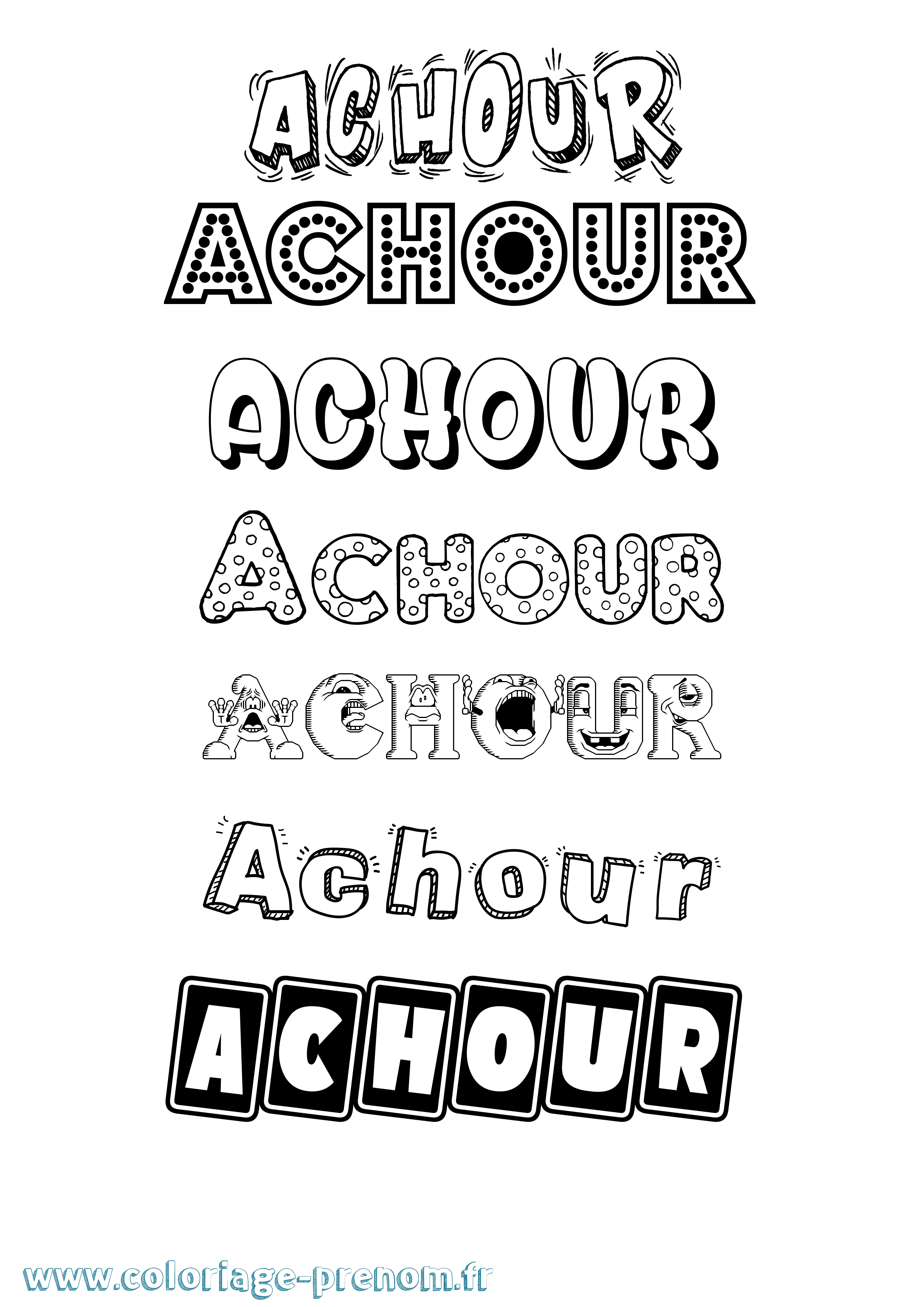 Coloriage prénom Achour Fun