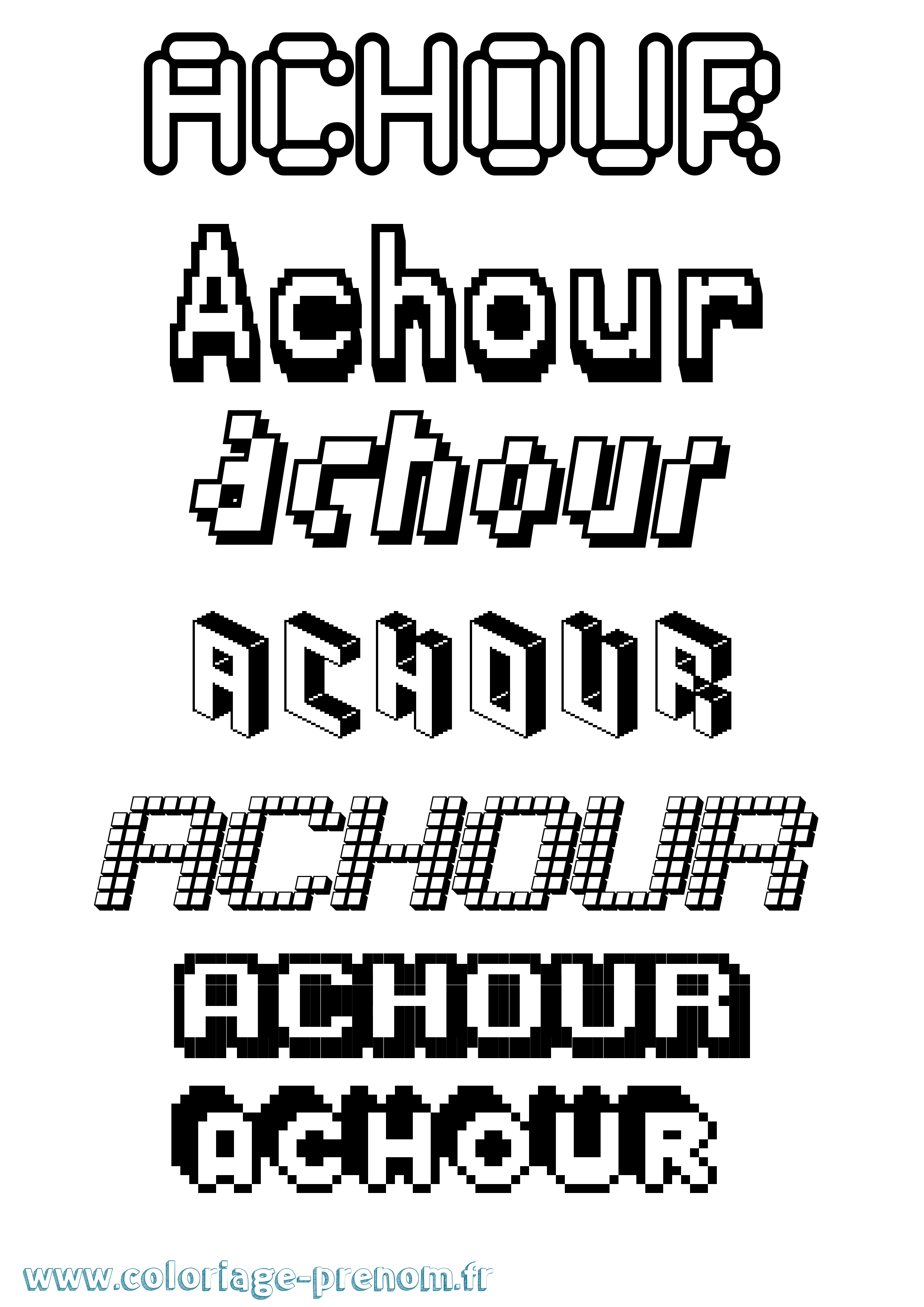Coloriage prénom Achour Pixel
