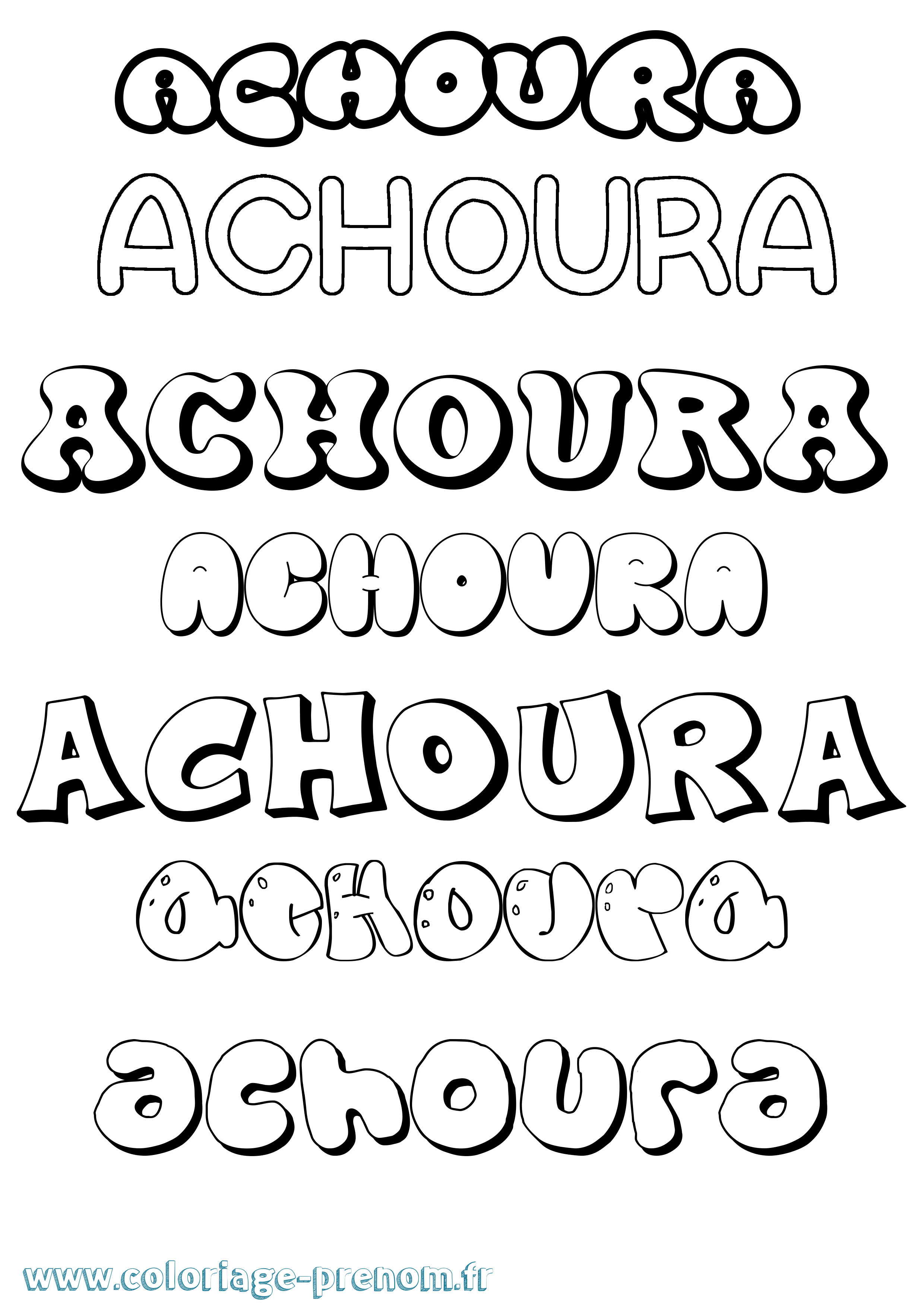 Coloriage prénom Achoura Bubble