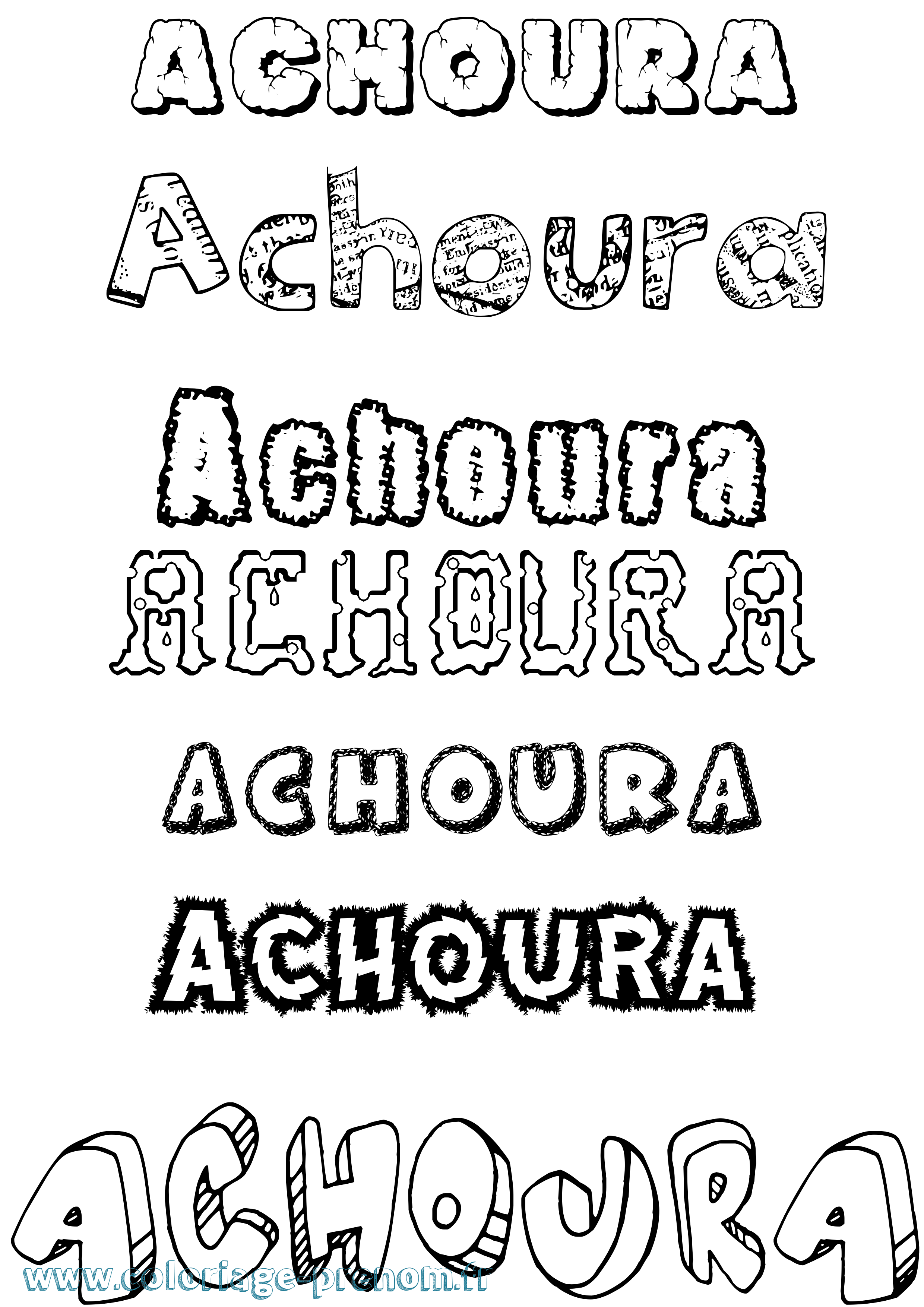 Coloriage Achoura Destructuré Coloriage prénom Achoura Destructuré