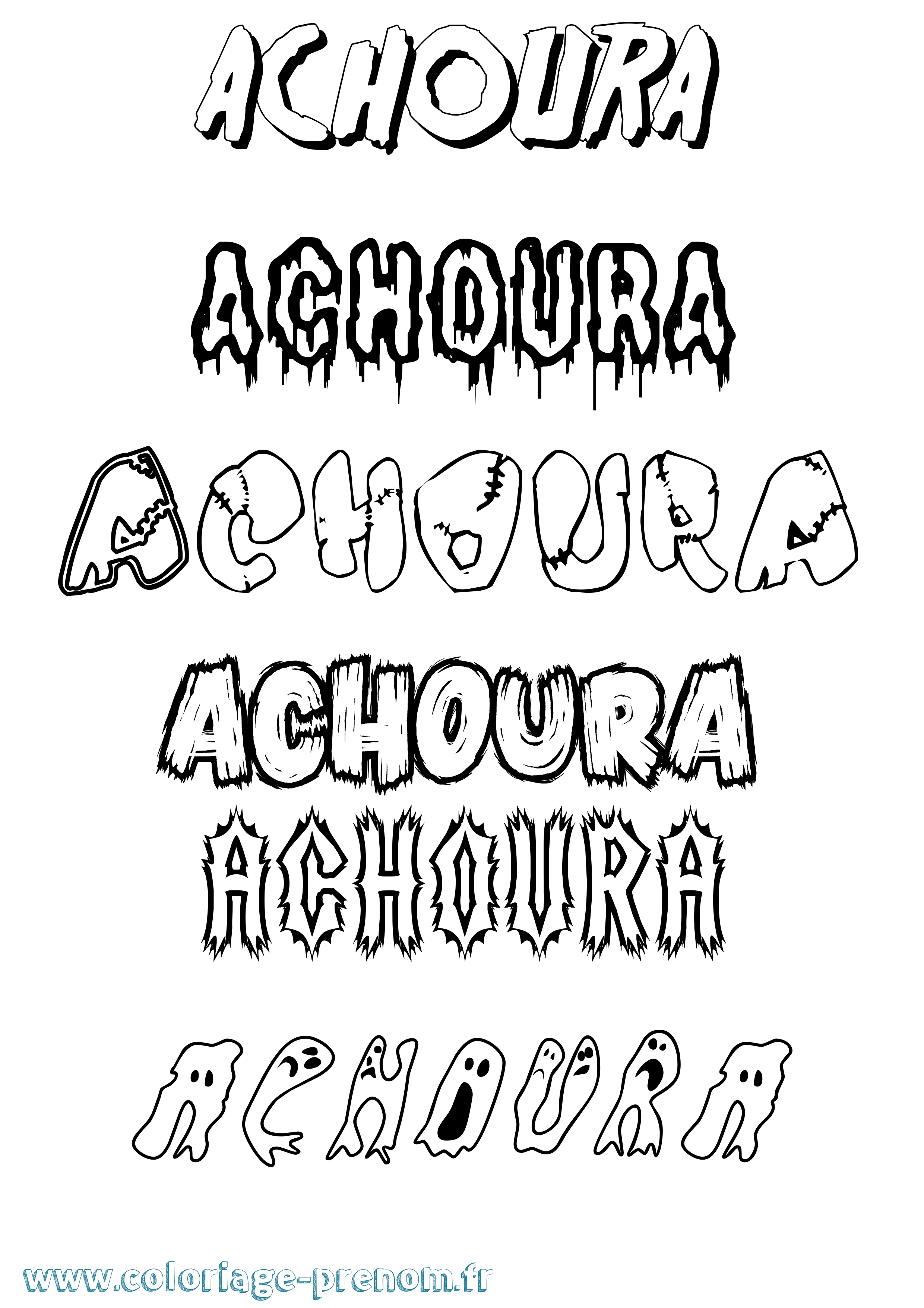 Coloriage Achoura Frisson Coloriage prénom Achoura Frisson