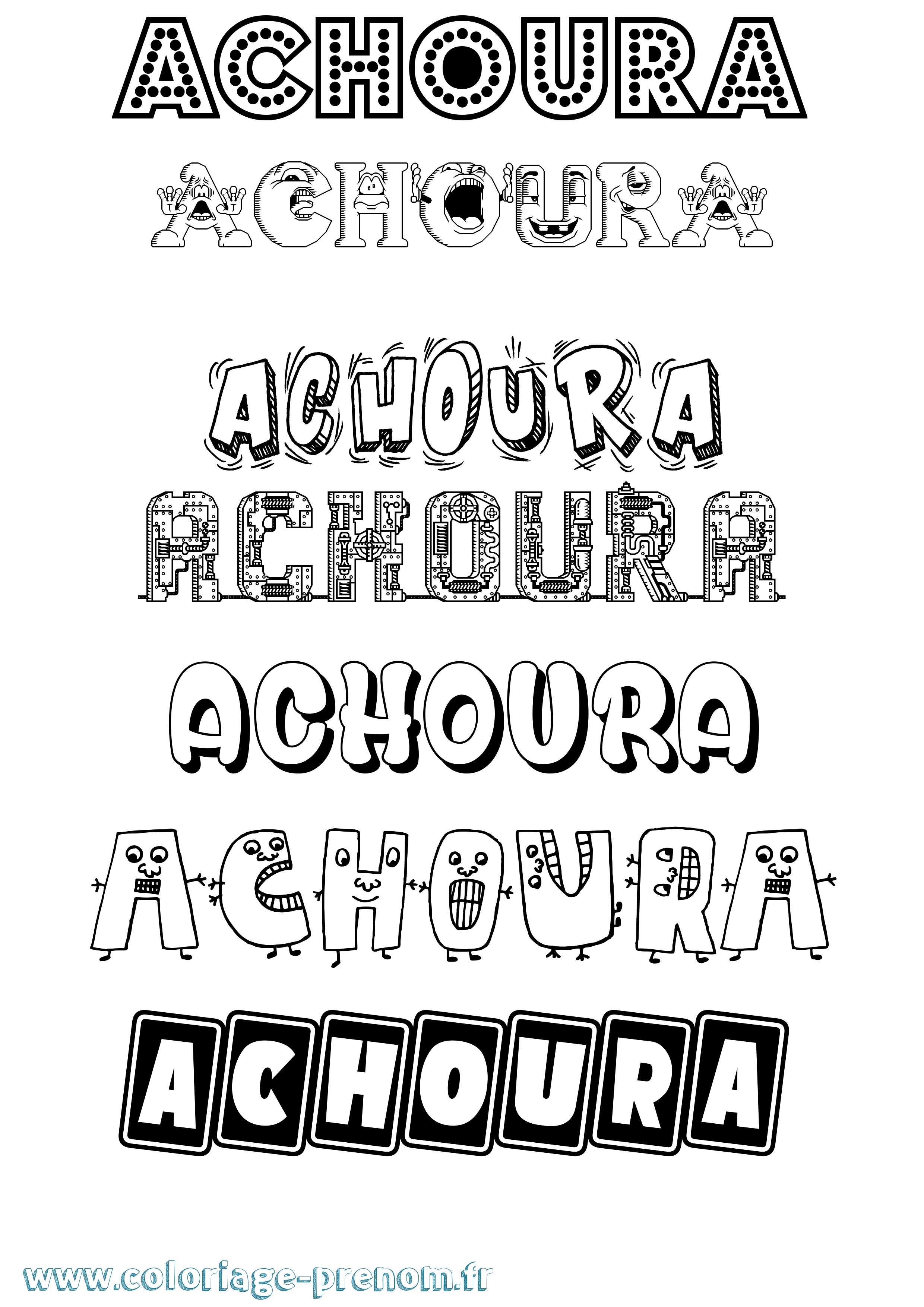 Coloriage prénom Achoura Fun