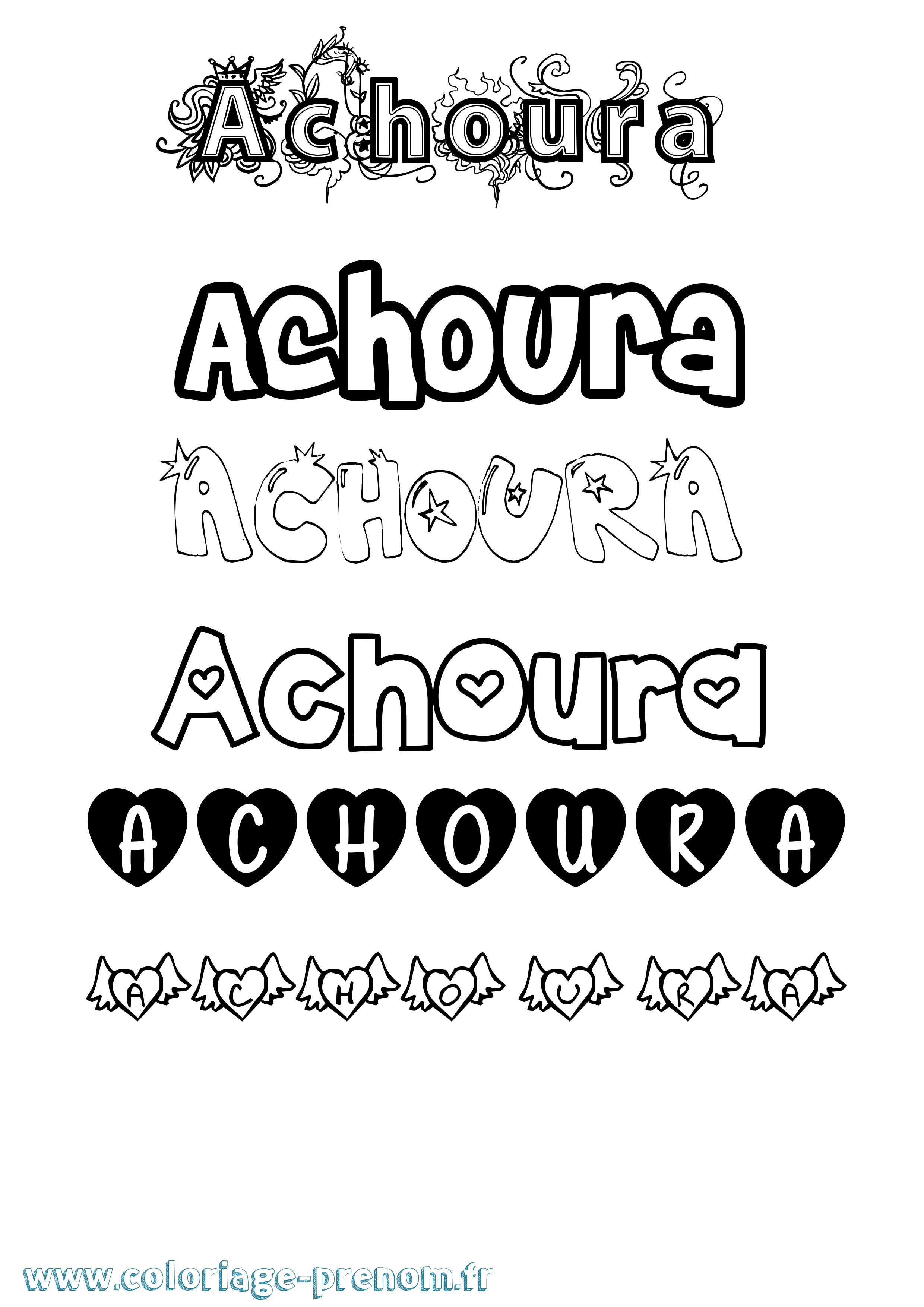Coloriage prénom Achoura Girly