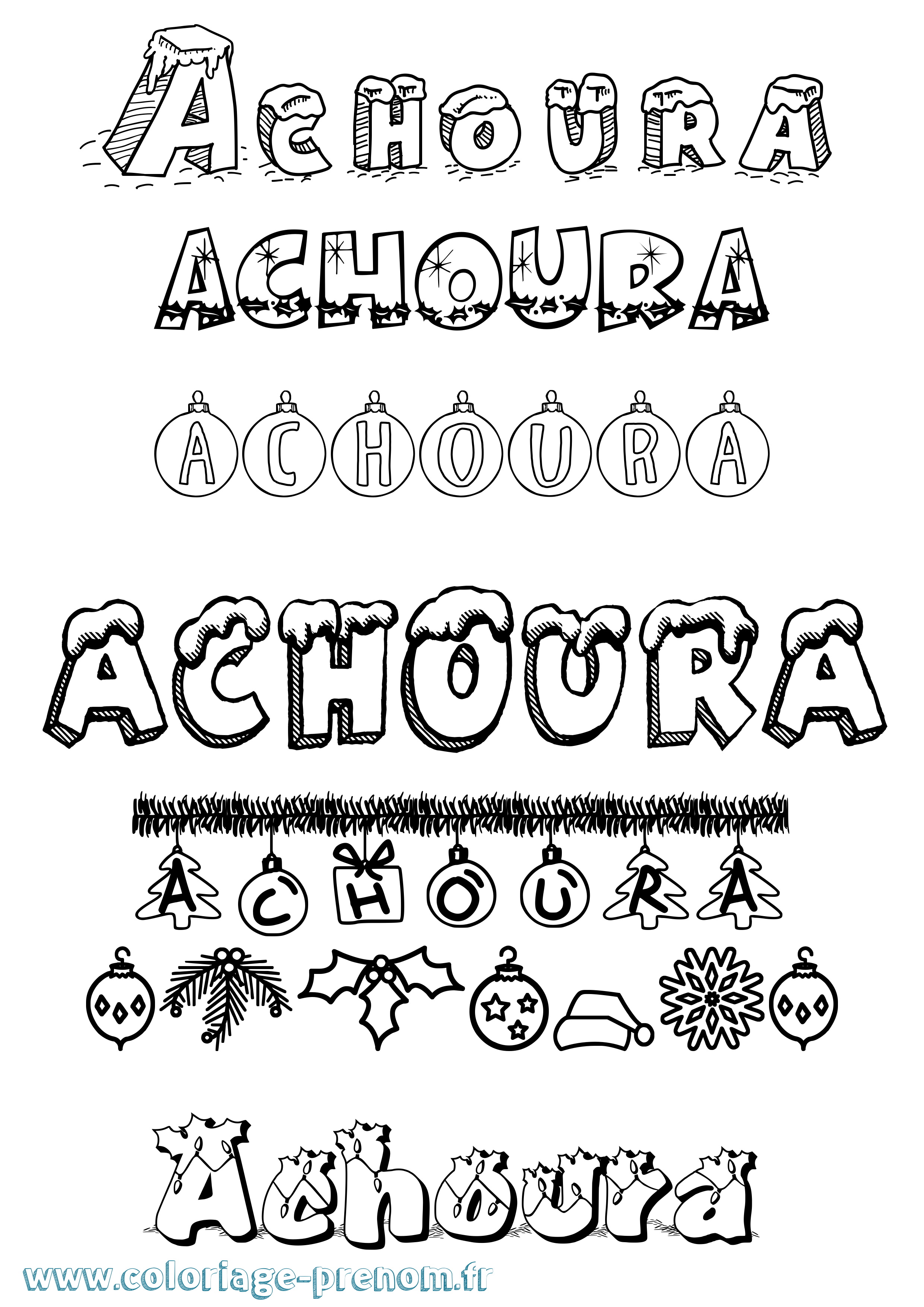 Coloriage Achoura Noël Coloriage prénom Achoura Noël