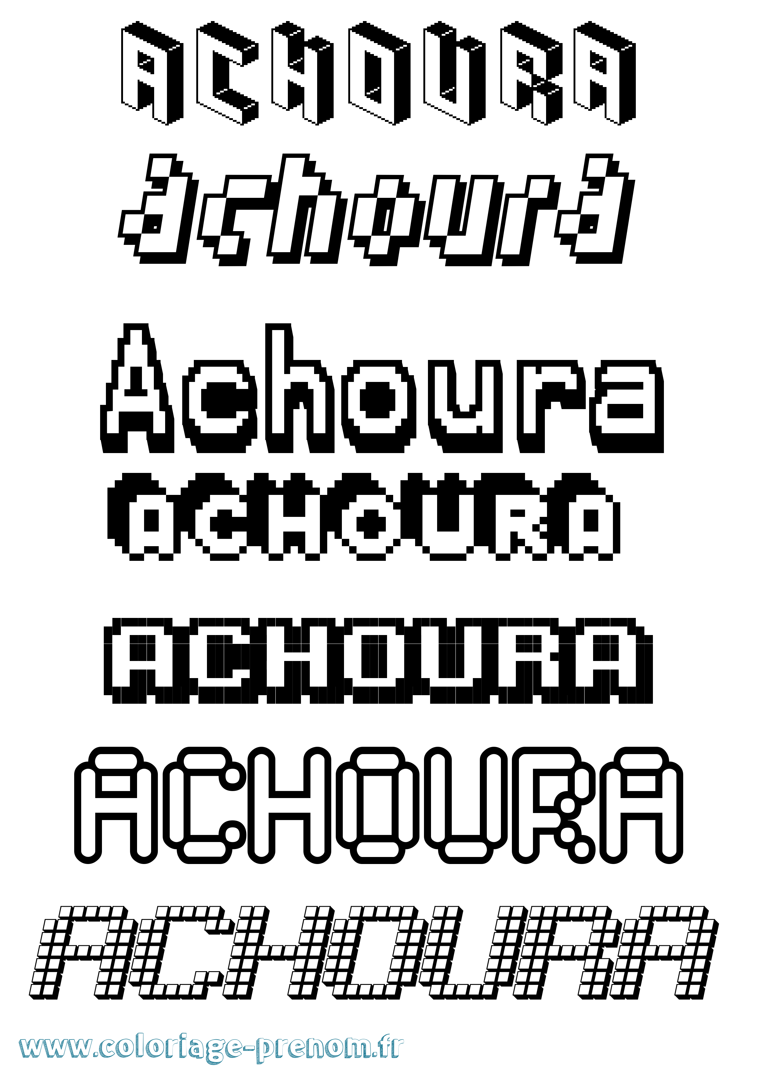 Coloriage prénom Achoura Pixel