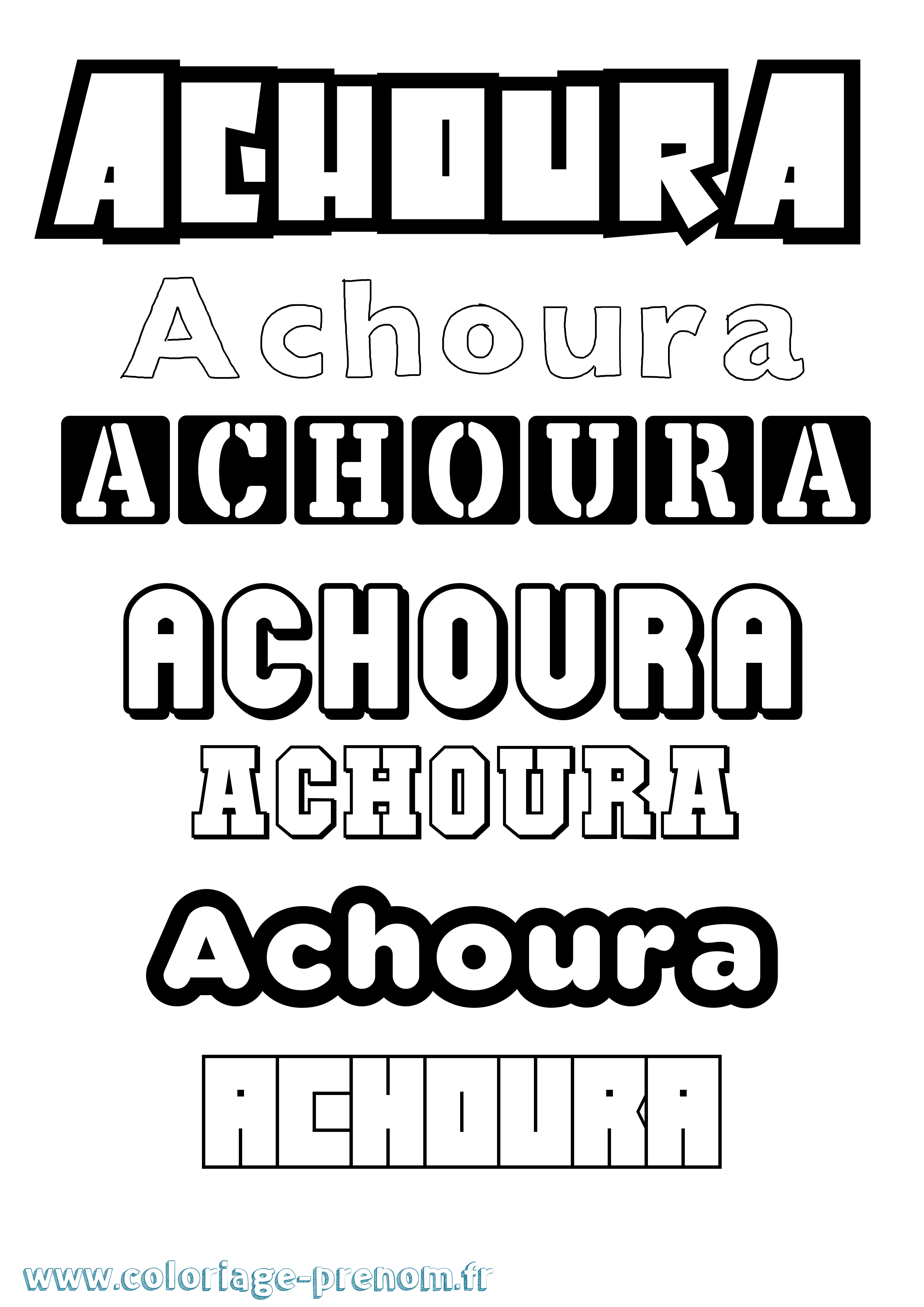 Coloriage Achoura Simple Coloriage prénom Achoura Simple