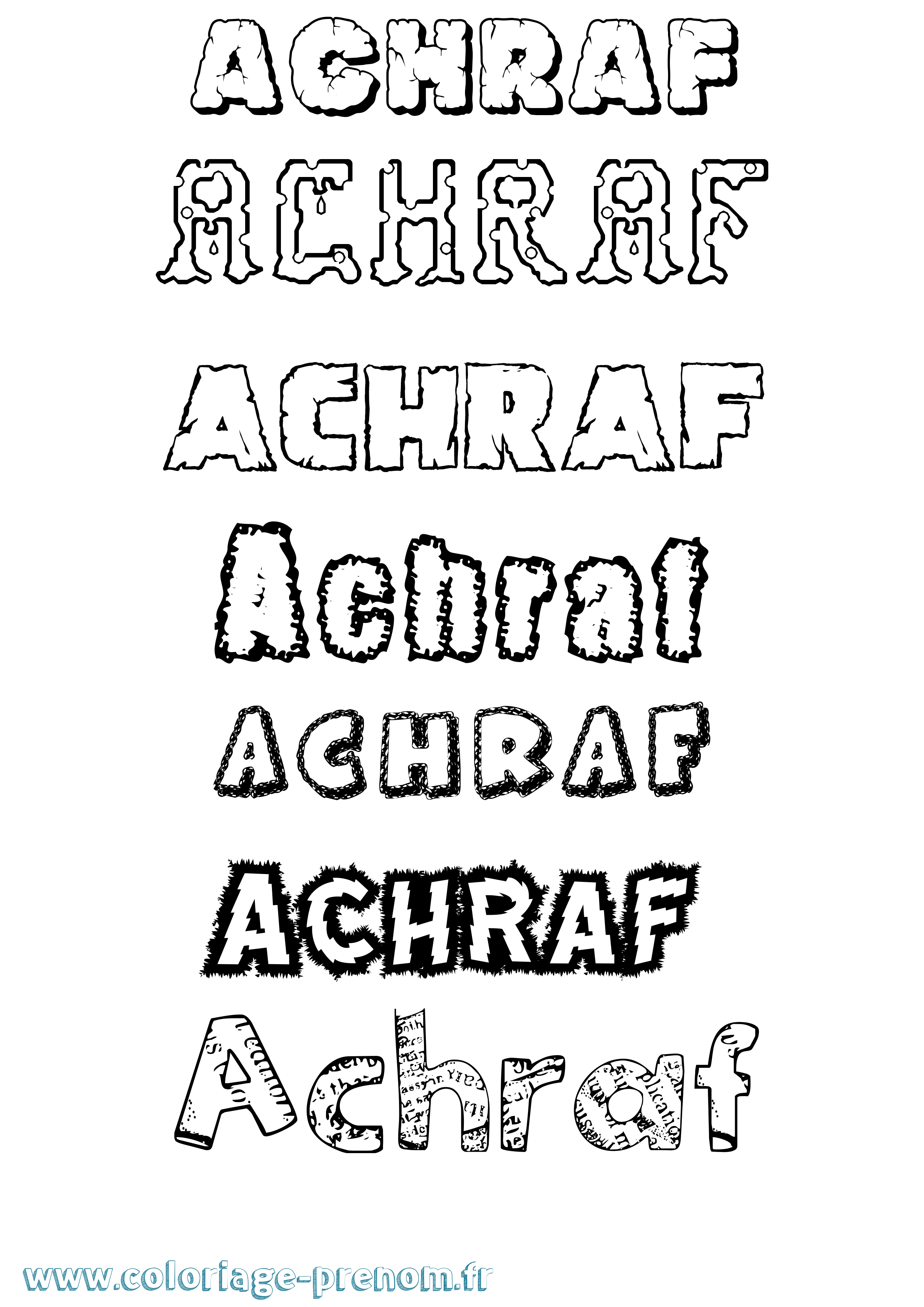 Coloriage prénom Achraf Destructuré