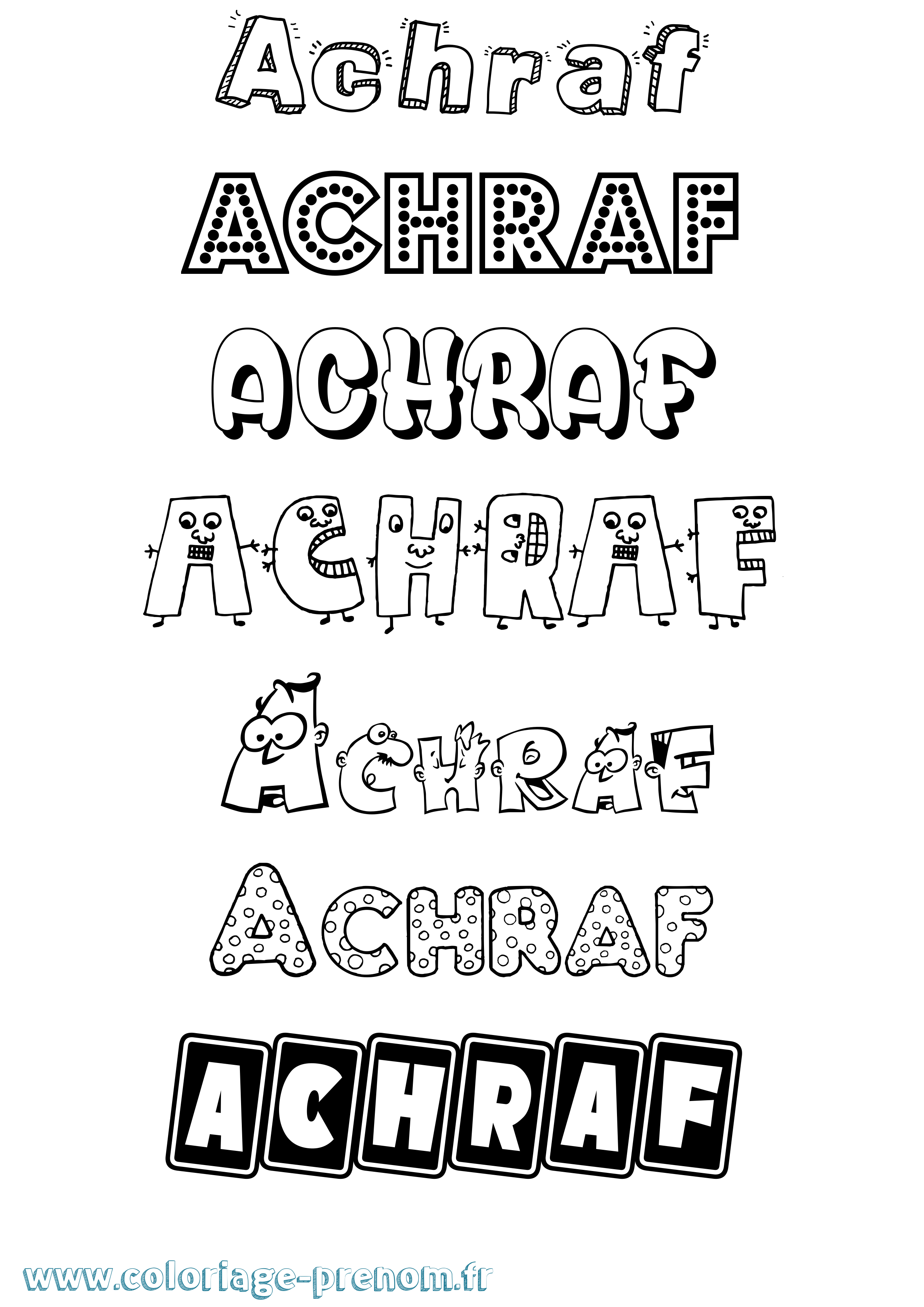 Coloriage prénom Achraf Fun