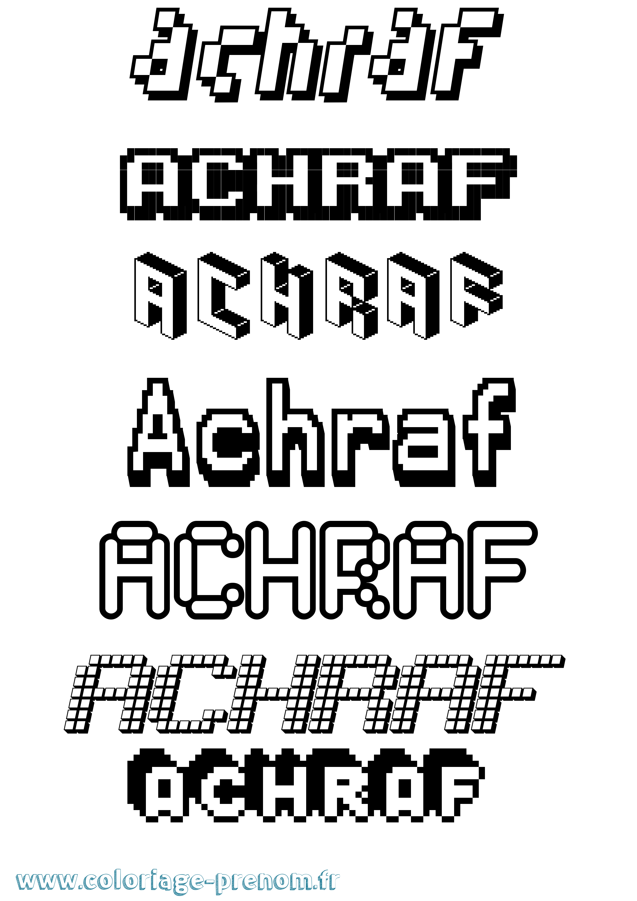 Coloriage prénom Achraf Pixel
