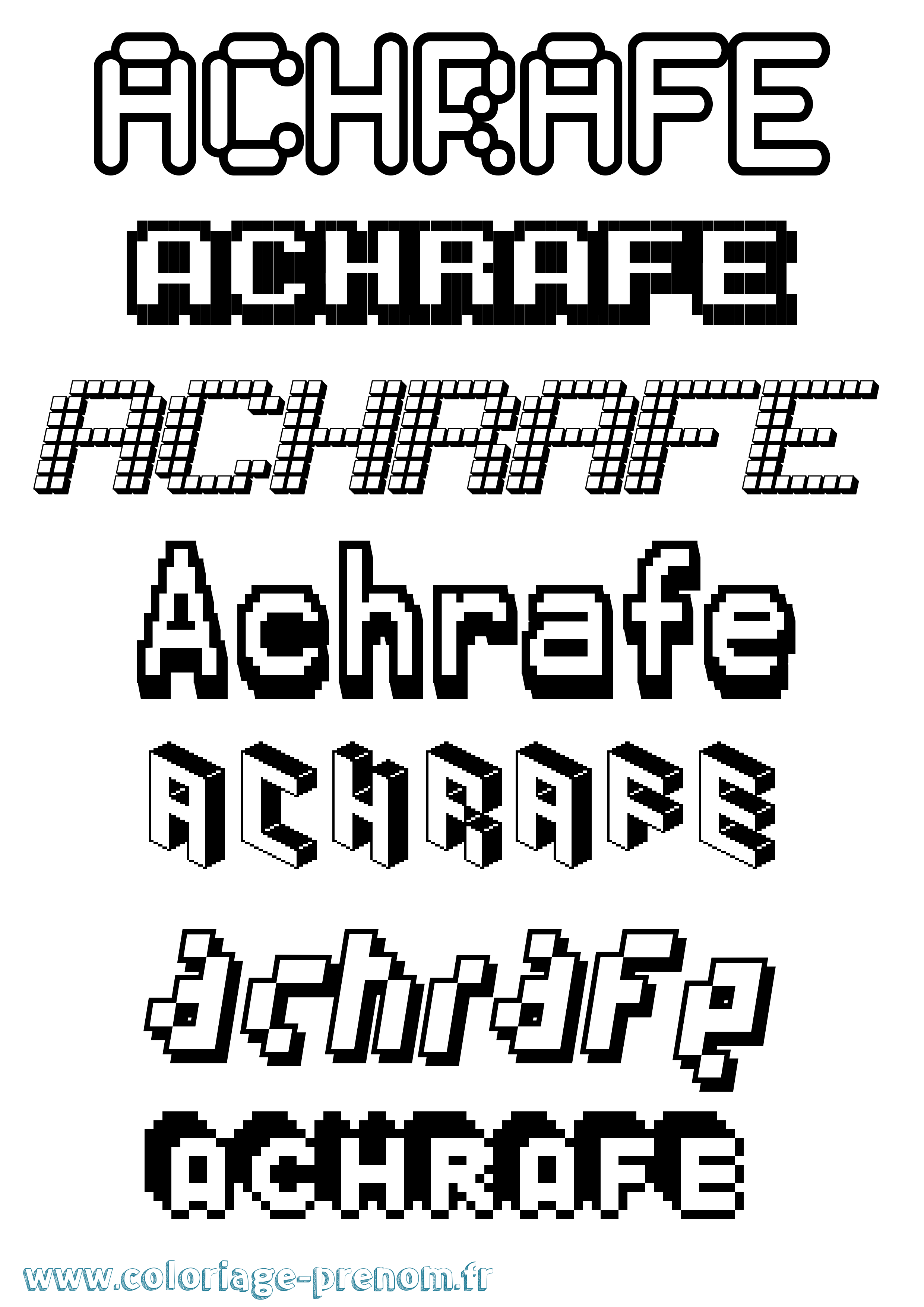 Coloriage prénom Achrafe Pixel