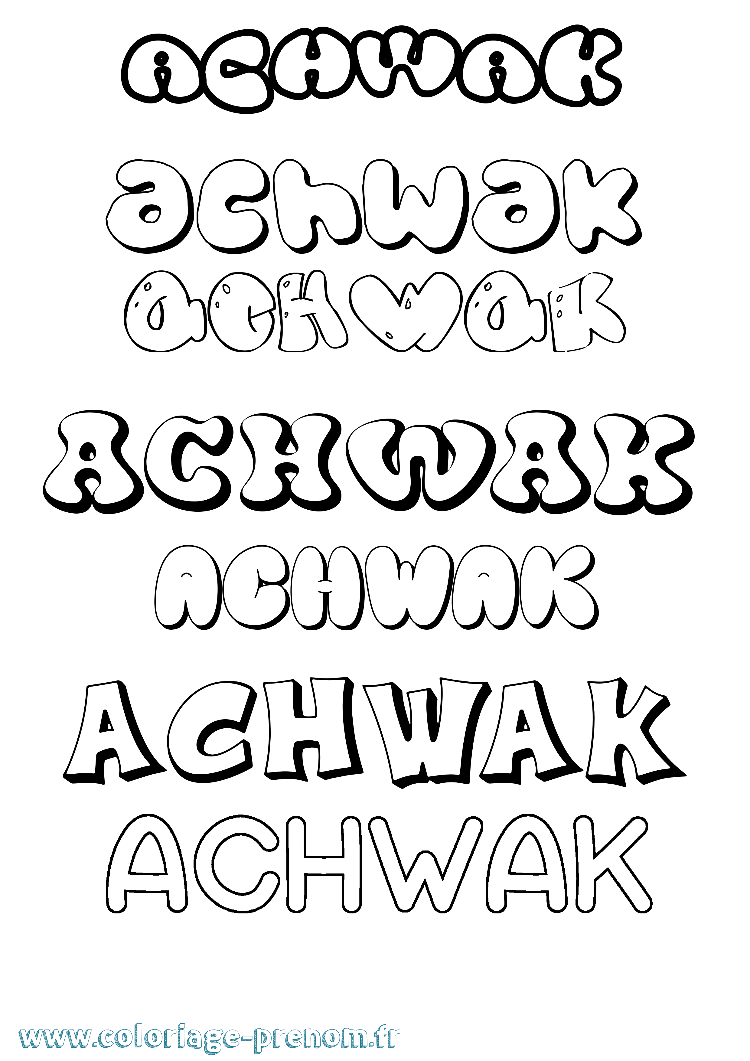 Coloriage prénom Achwak Bubble