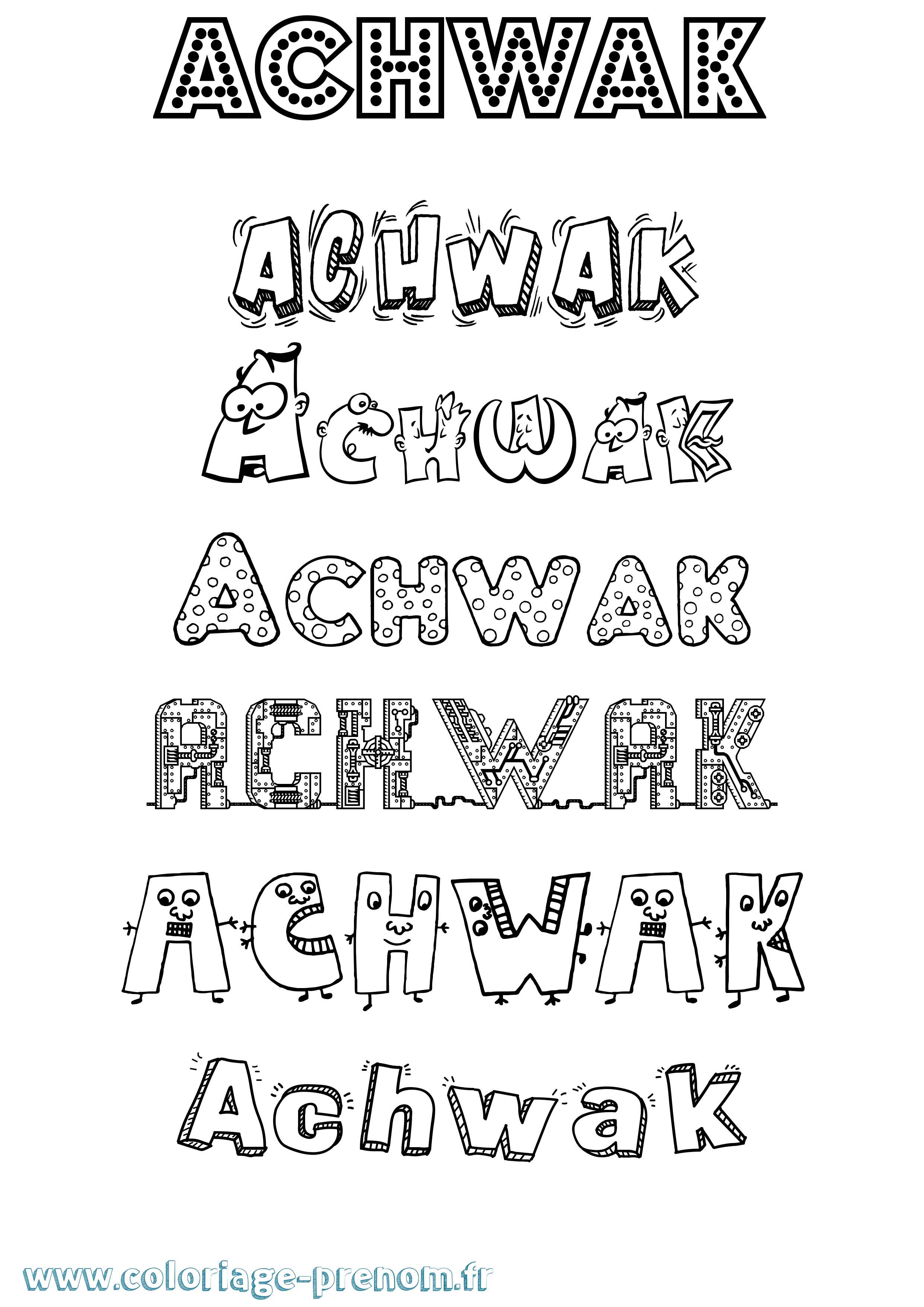 Coloriage prénom Achwak Fun