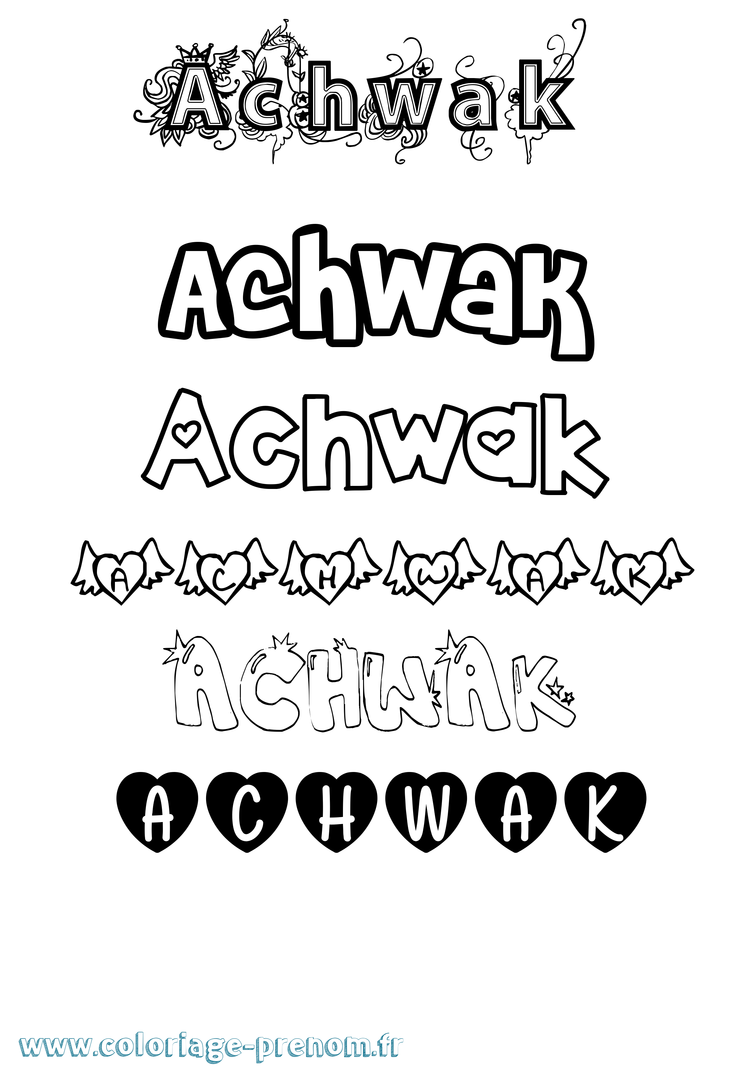 Coloriage prénom Achwak Girly