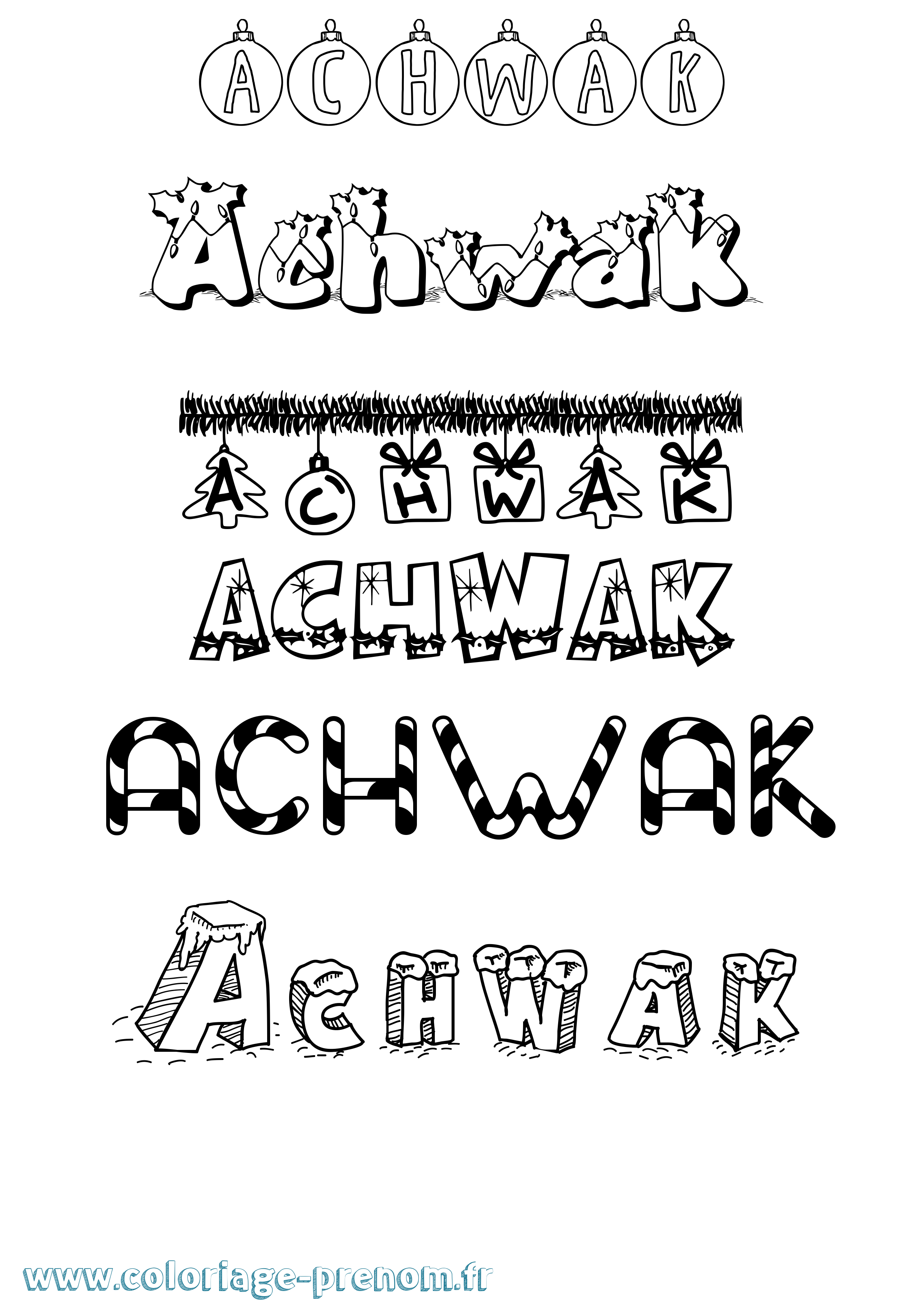 Coloriage prénom Achwak Noël