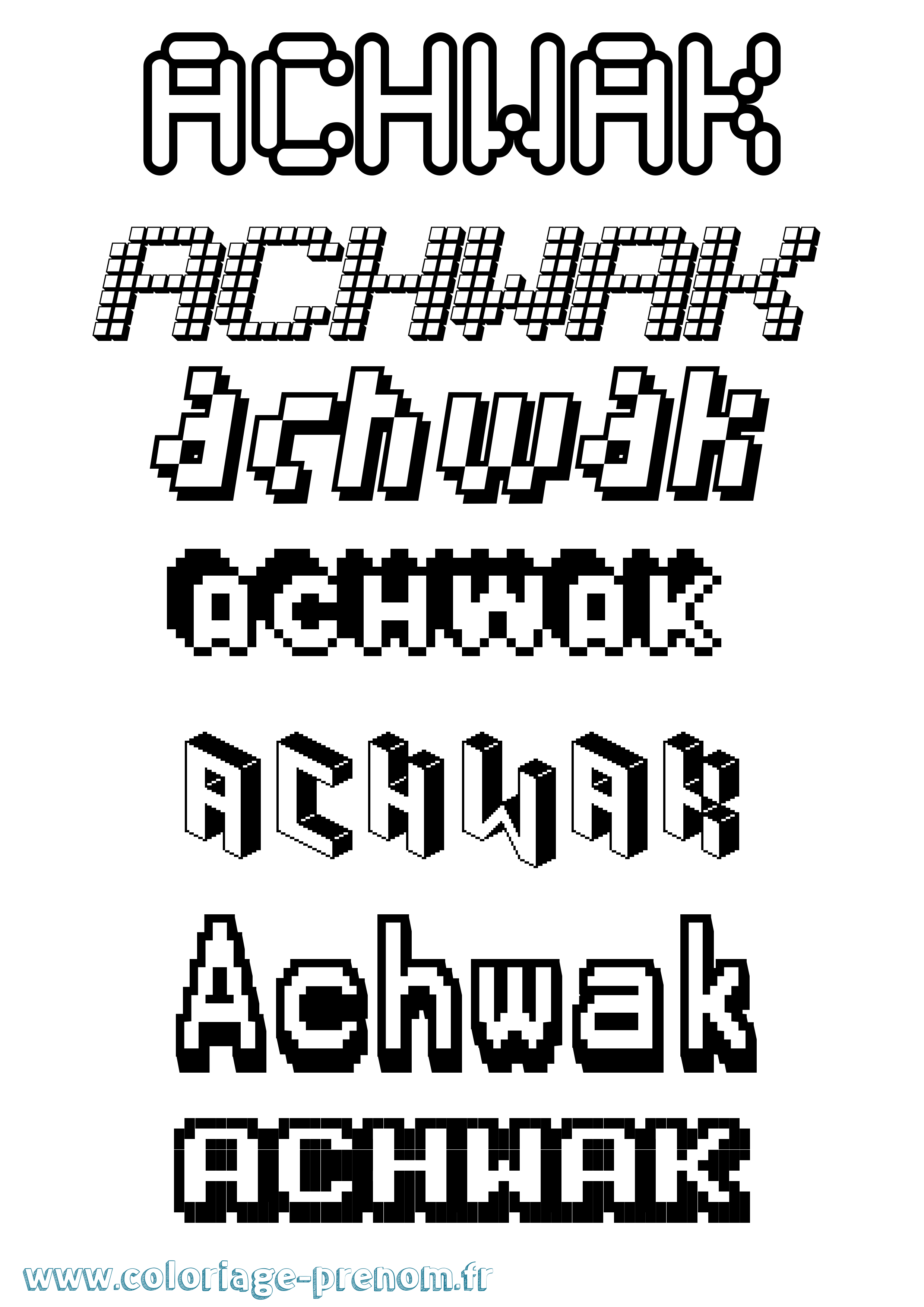 Coloriage prénom Achwak Pixel