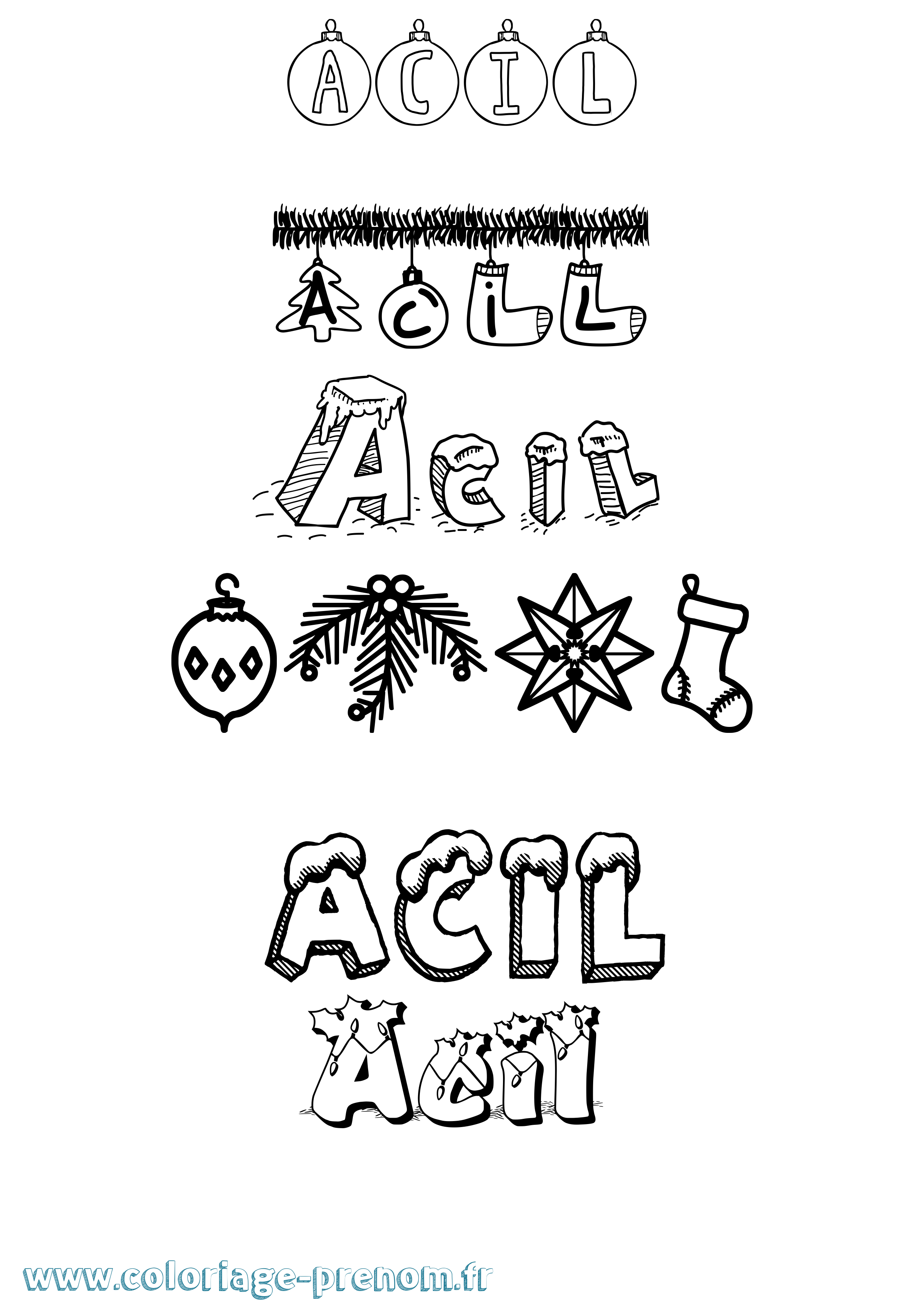 Coloriage Acil Noël Coloriage prénom Acil Noël