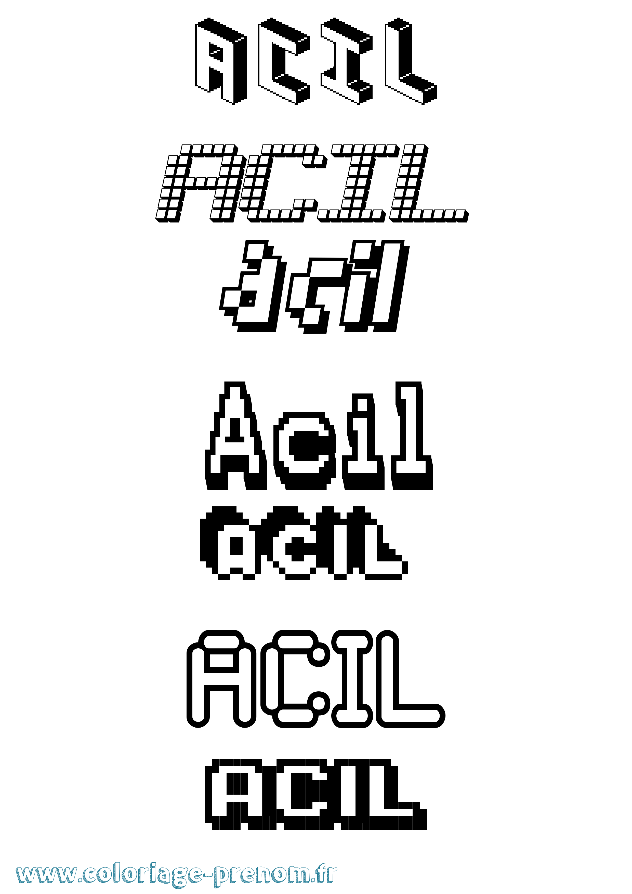 Coloriage prénom Acil Pixel