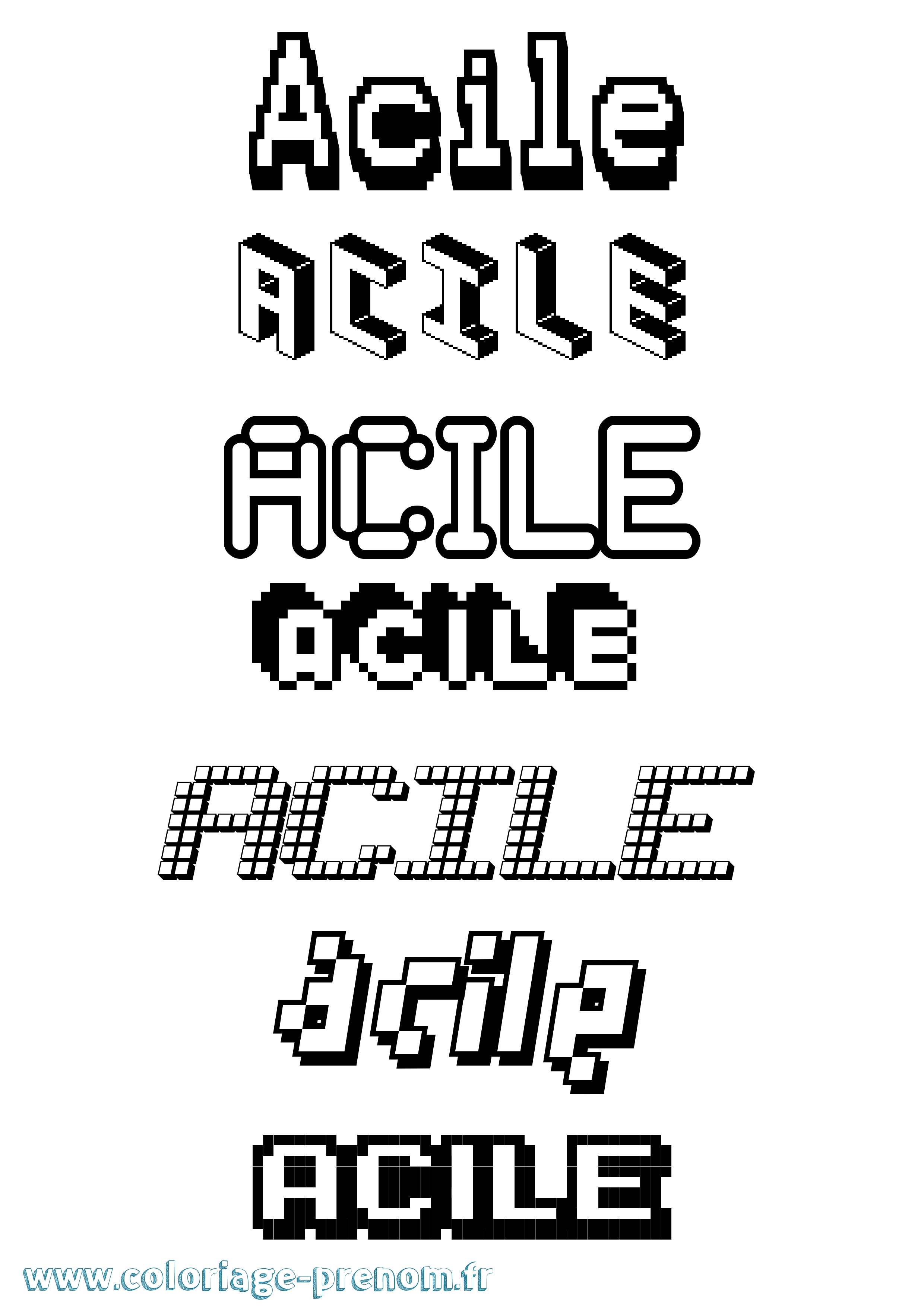 Coloriage prénom Acile Pixel