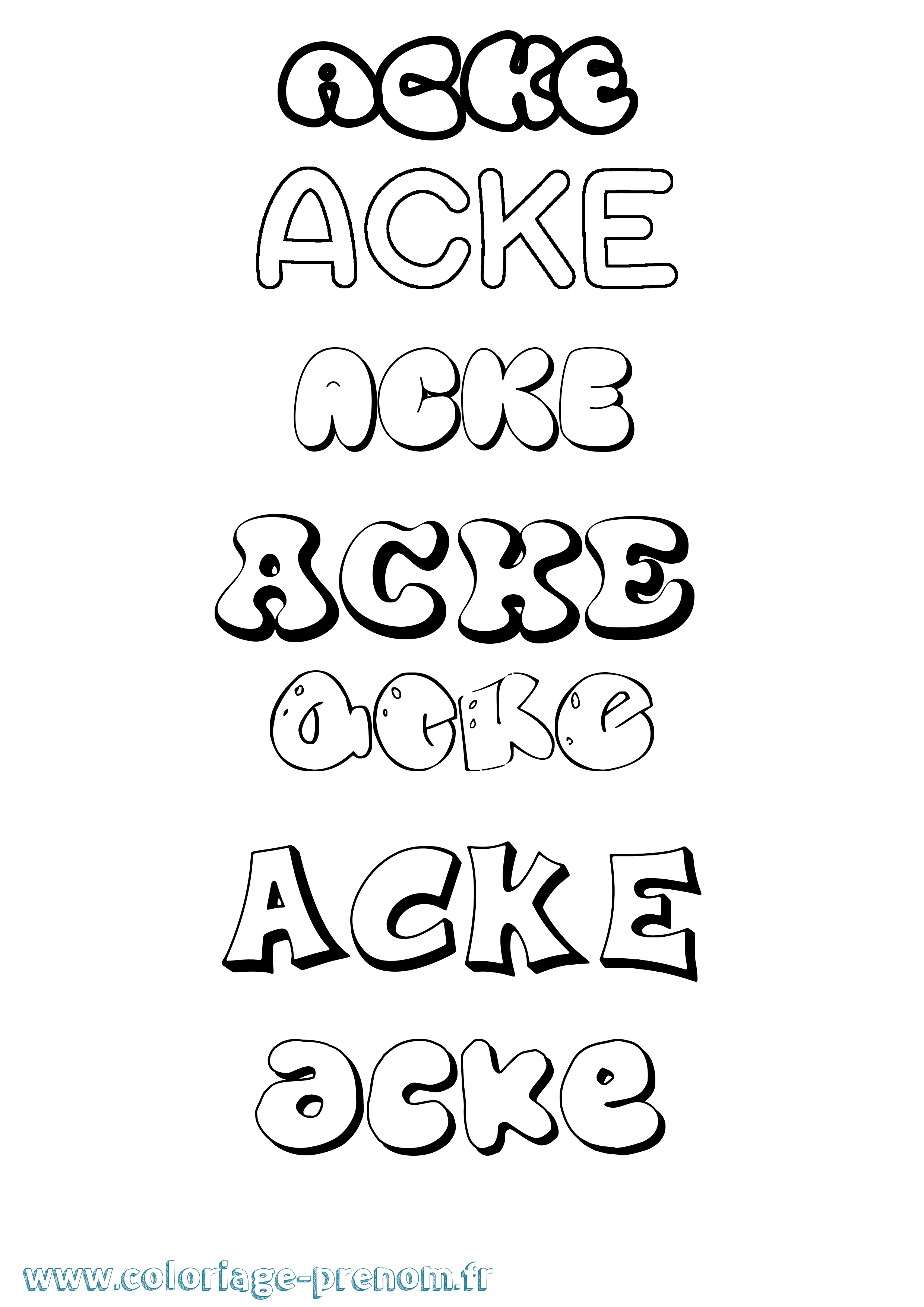 Coloriage prénom Acke Bubble