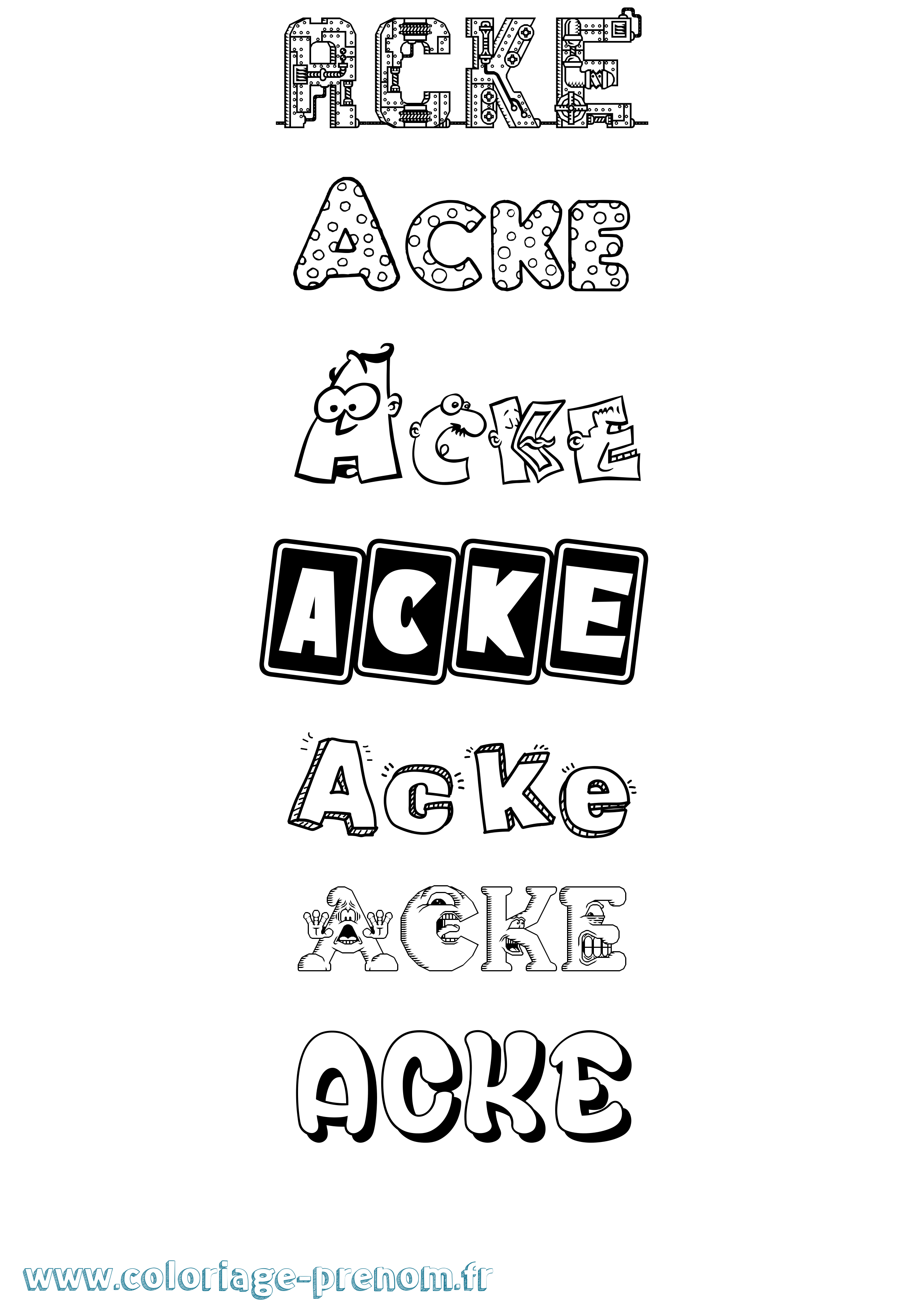 Coloriage prénom Acke Fun