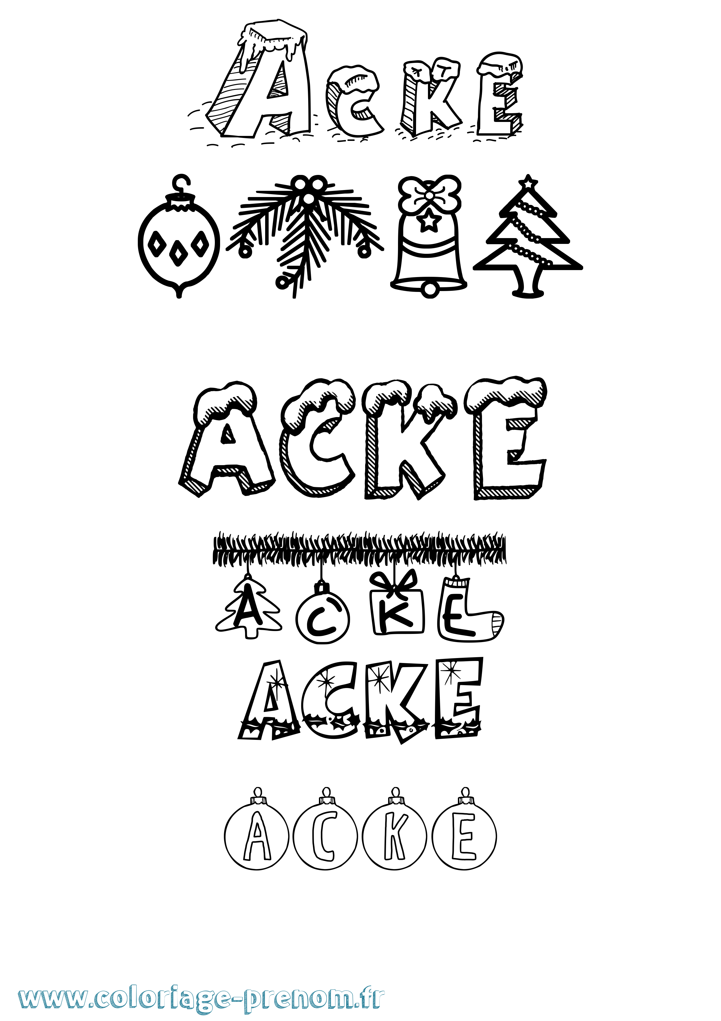 Coloriage Acke Noël Coloriage prénom Acke Noël