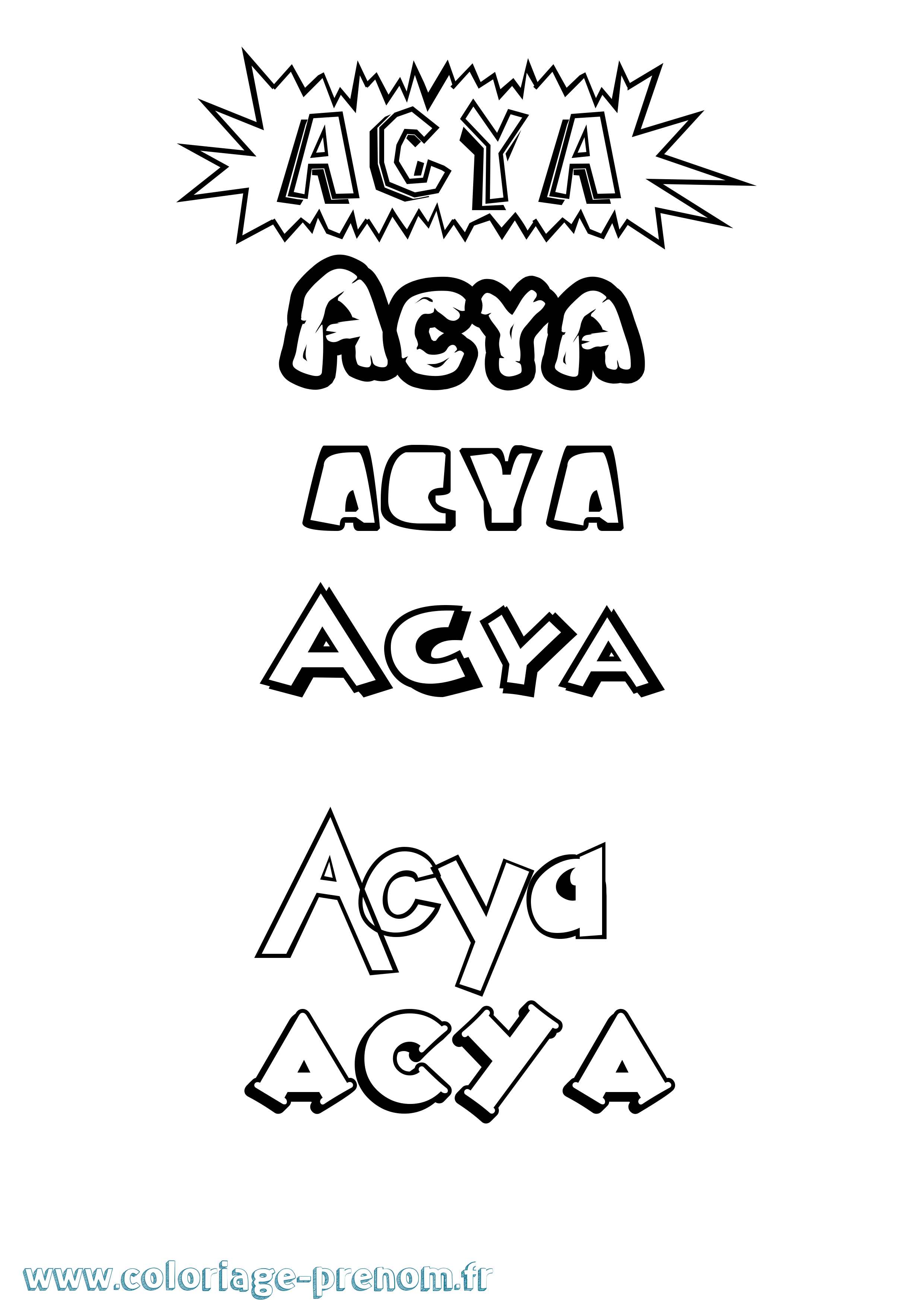 Coloriage prénom Acya Dessin Animé