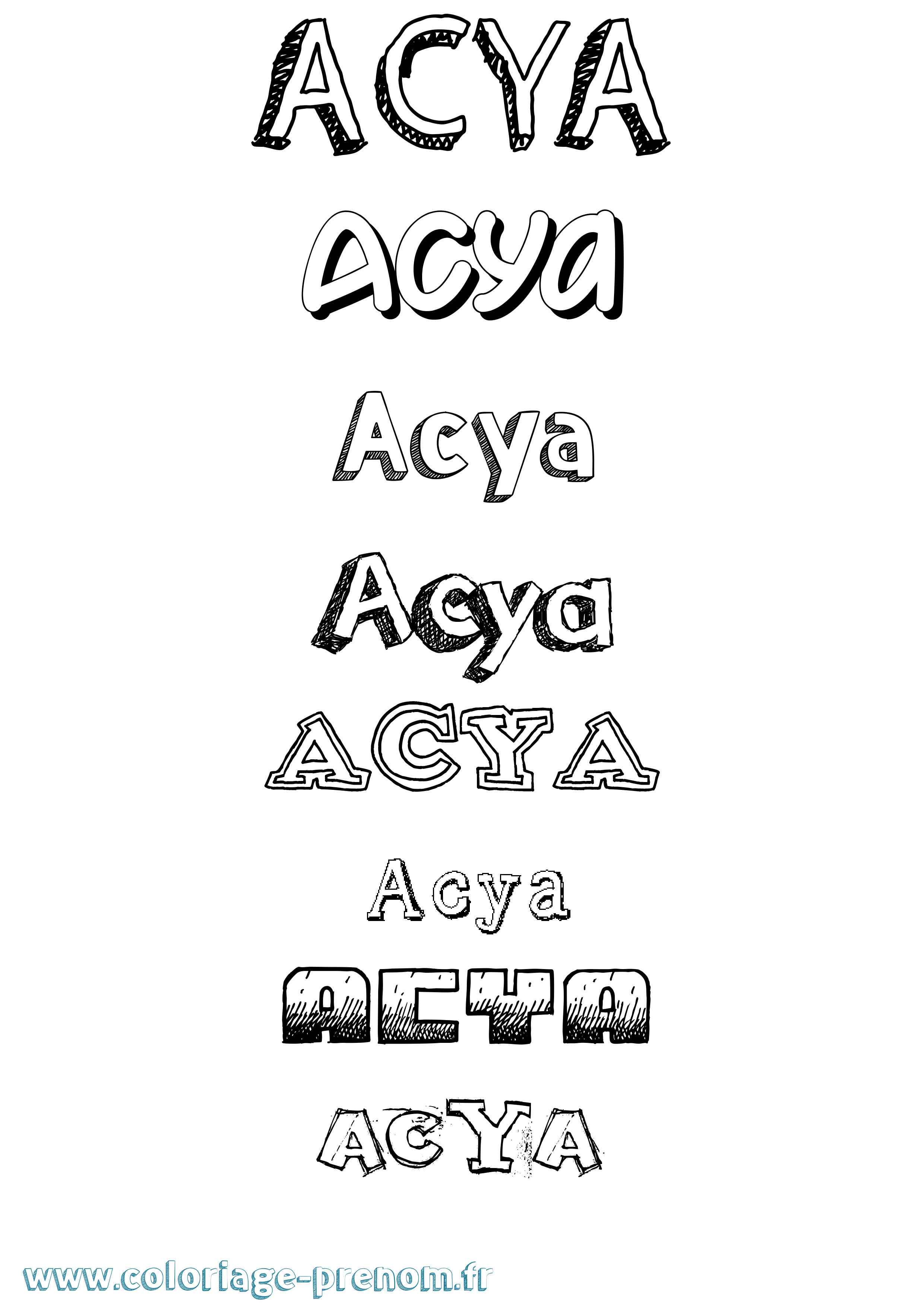 Coloriage prénom Acya Dessiné