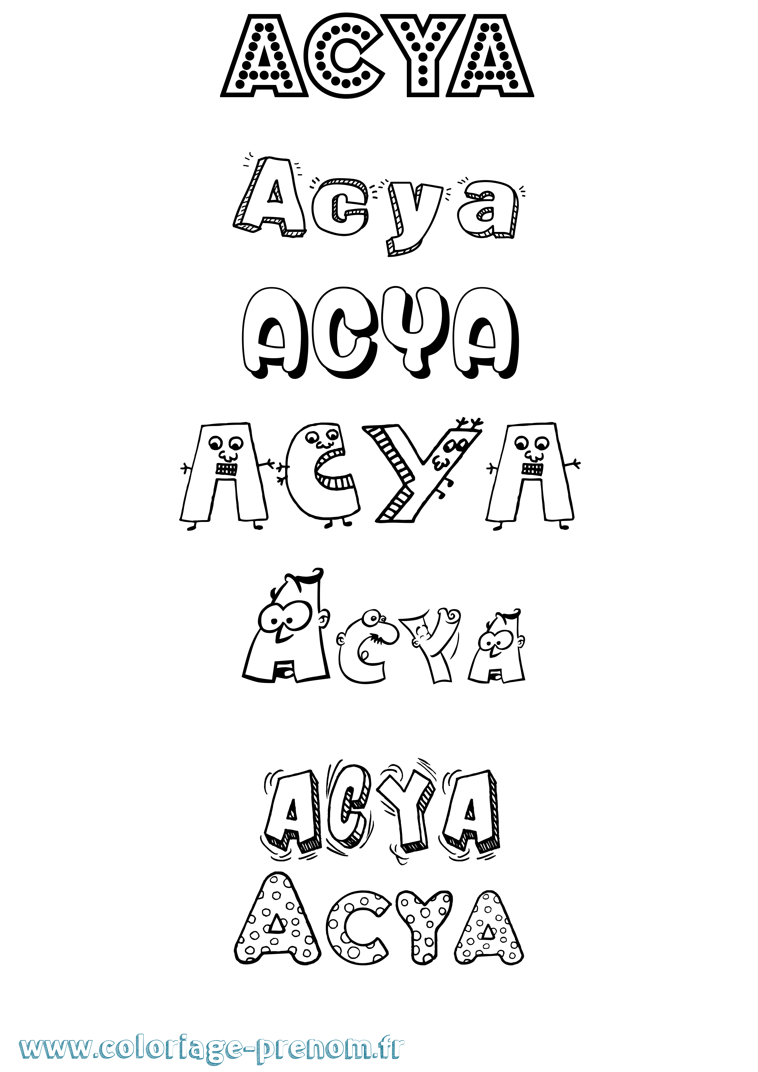Coloriage prénom Acya Fun