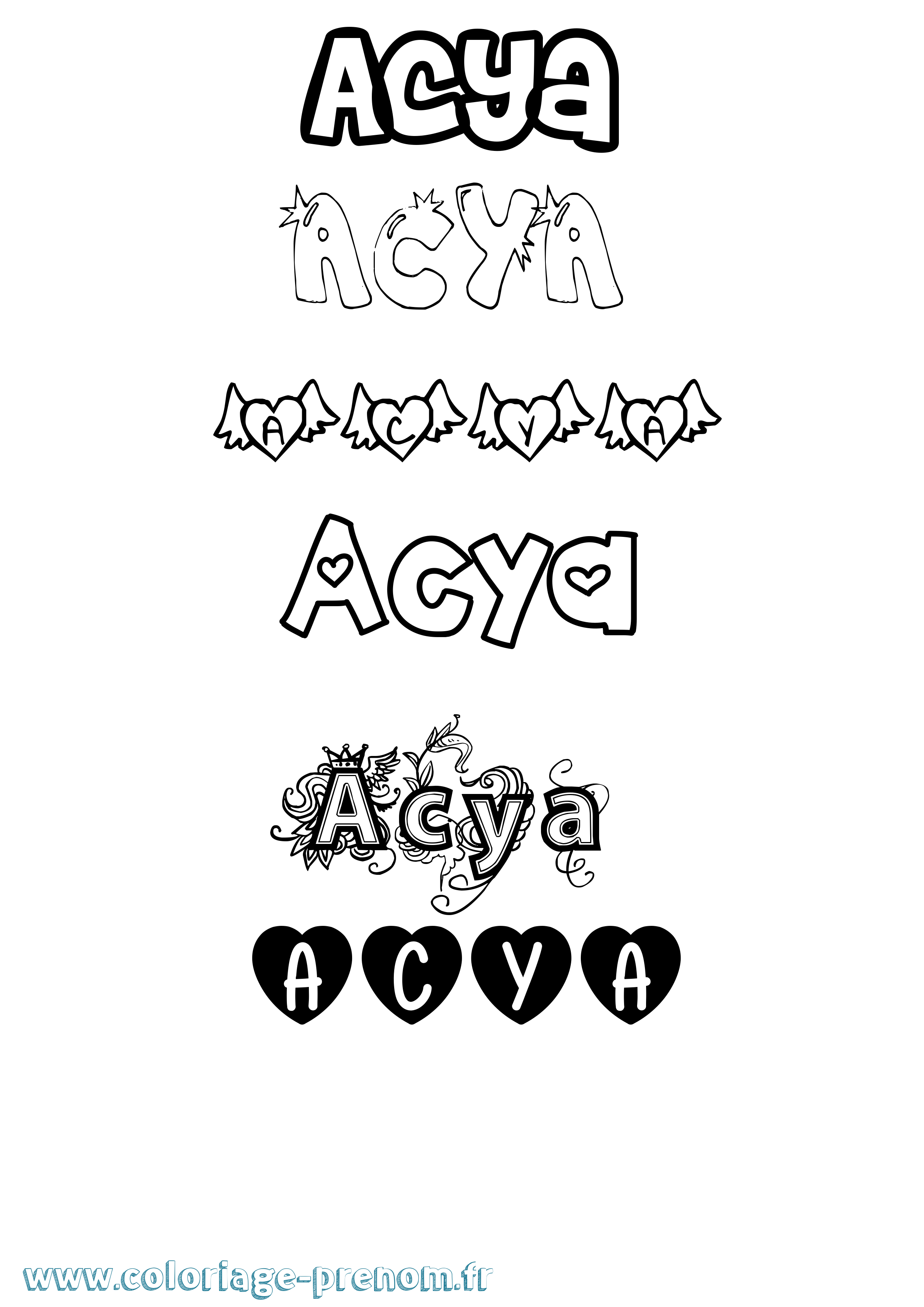 Coloriage prénom Acya Girly