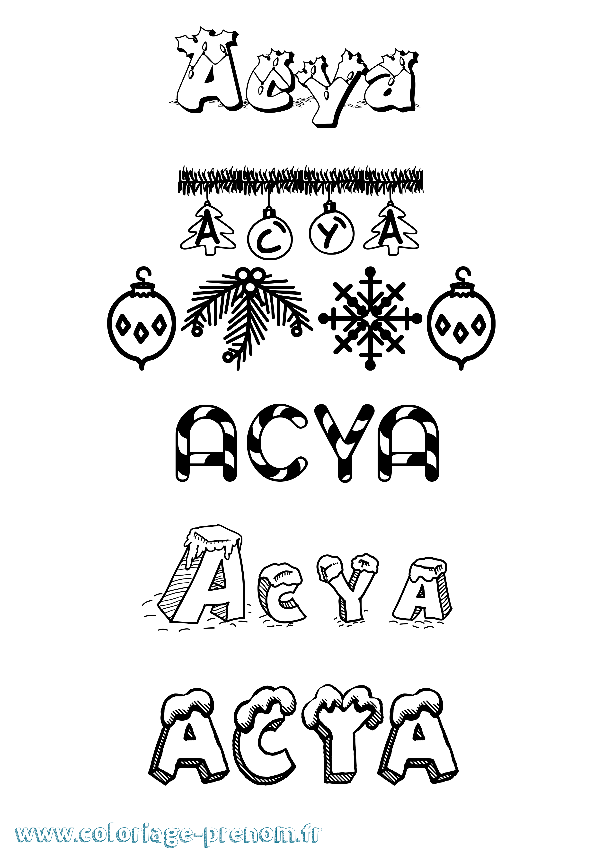Coloriage prénom Acya Noël