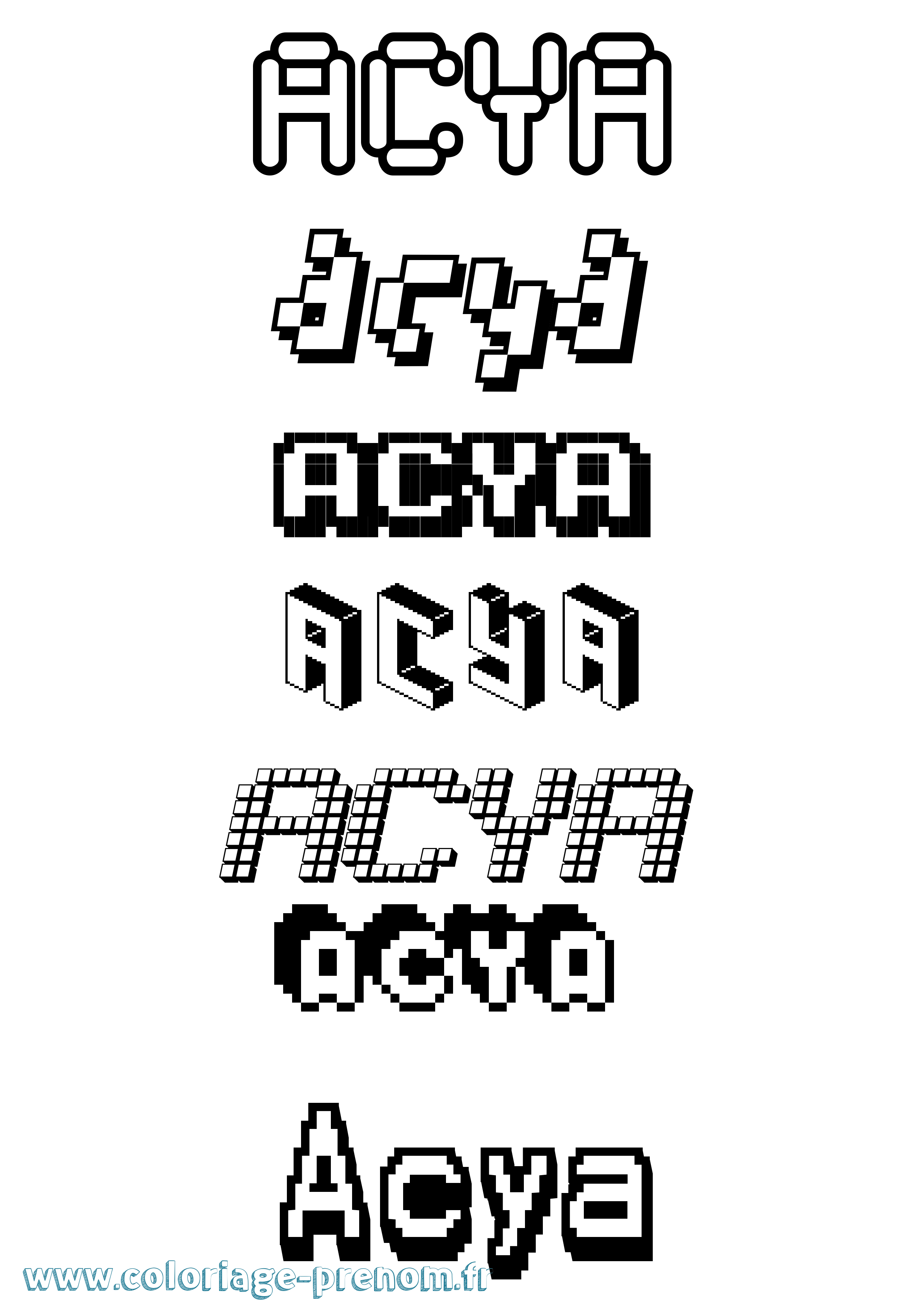 Coloriage prénom Acya Pixel