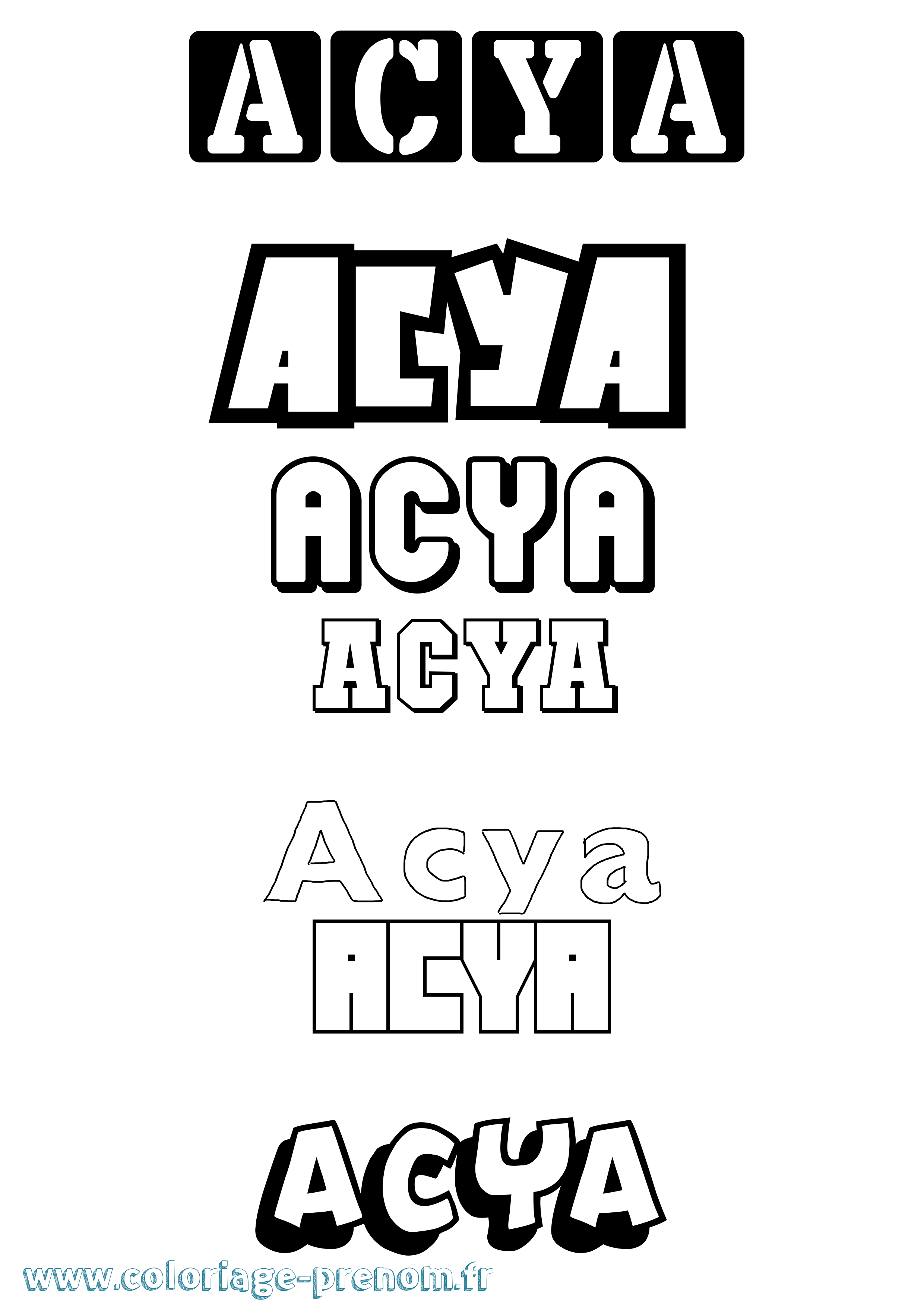 Coloriage prénom Acya Simple