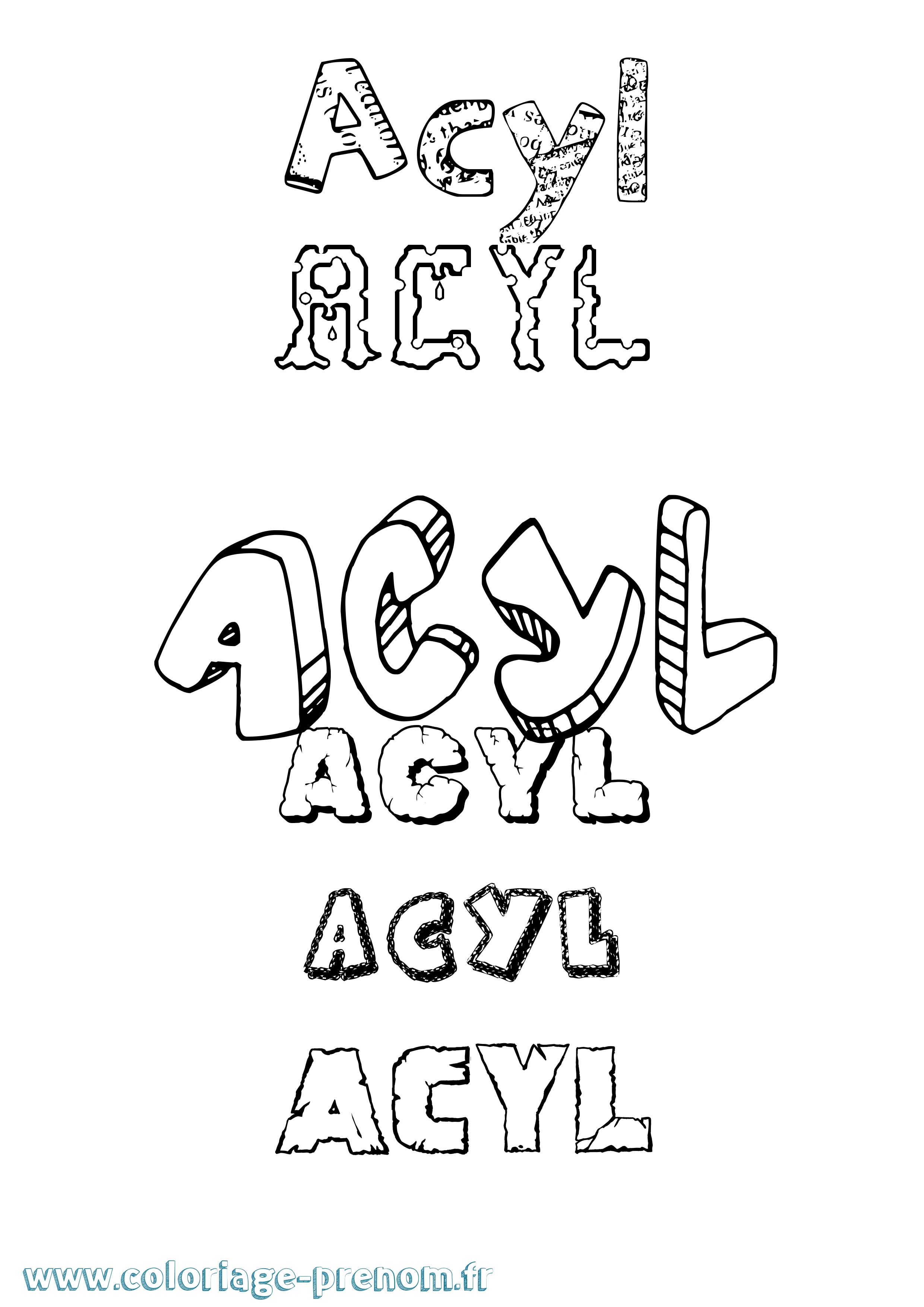 Coloriage prénom Acyl Destructuré