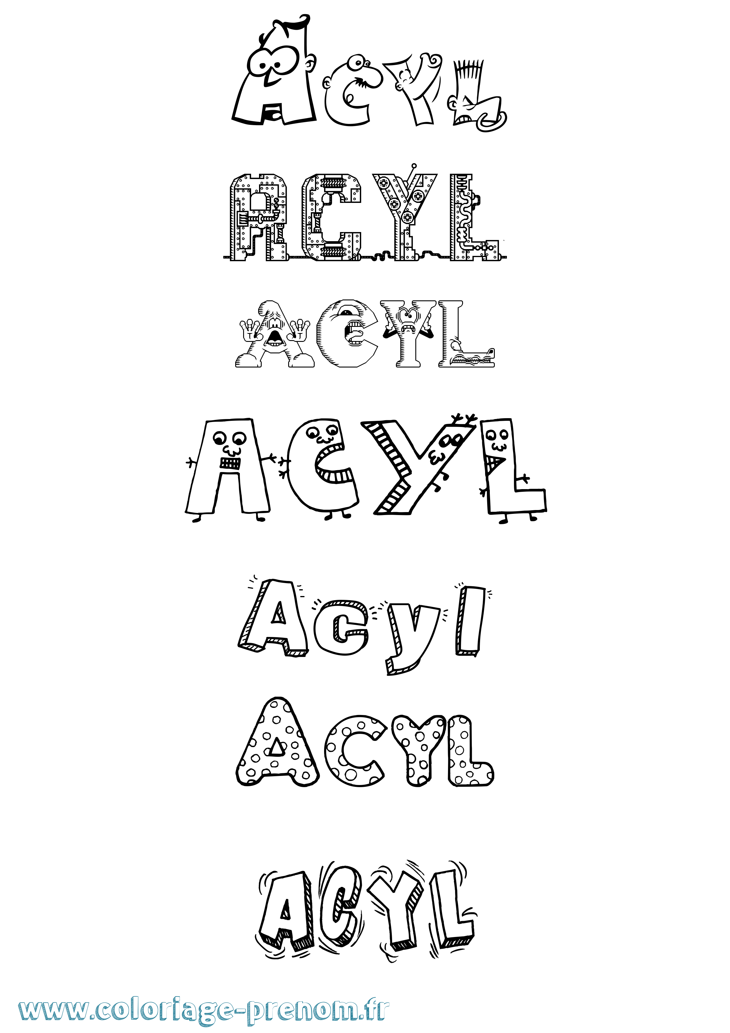 Coloriage prénom Acyl Fun