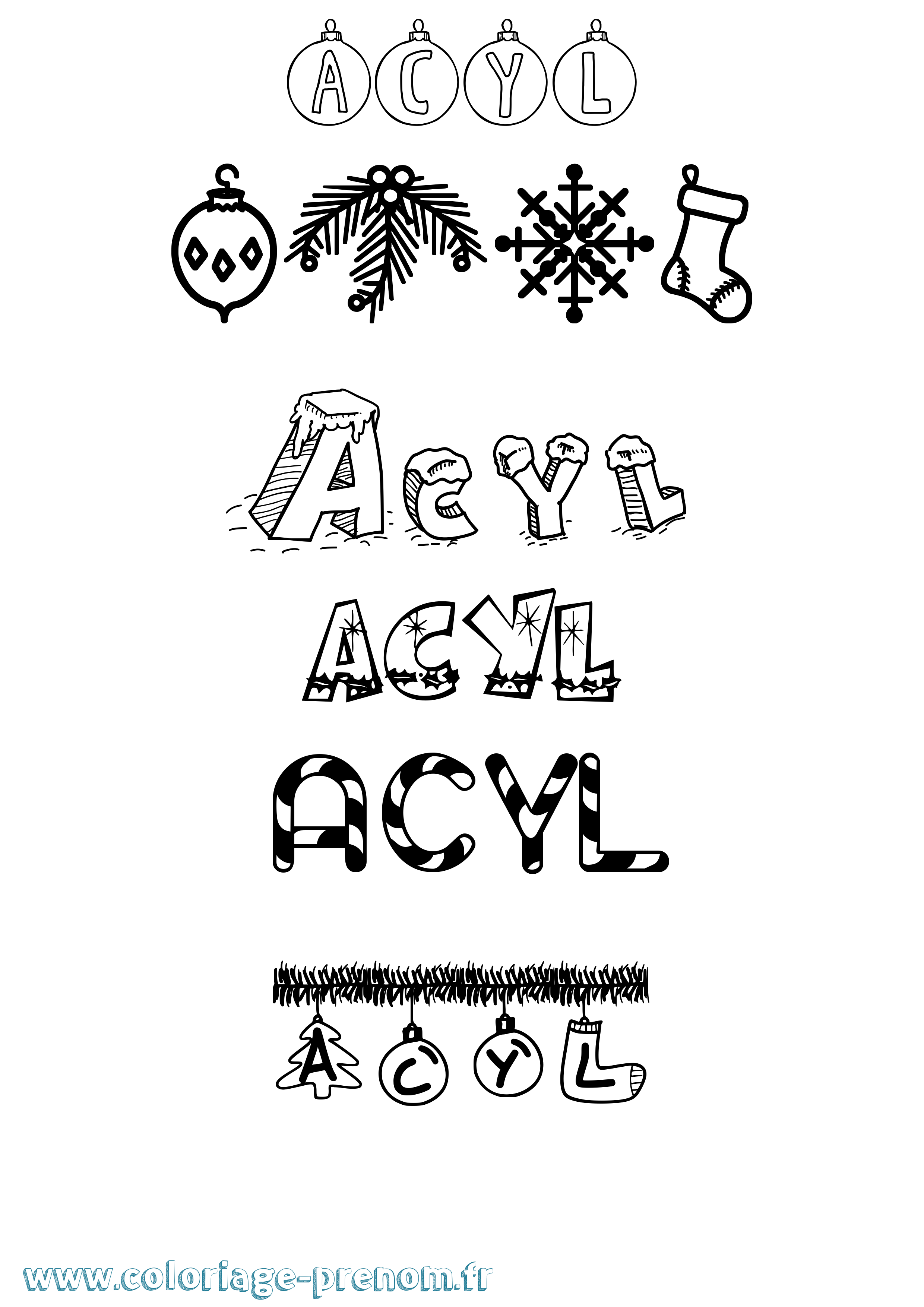 Coloriage Acyl Noël Coloriage prénom Acyl Noël