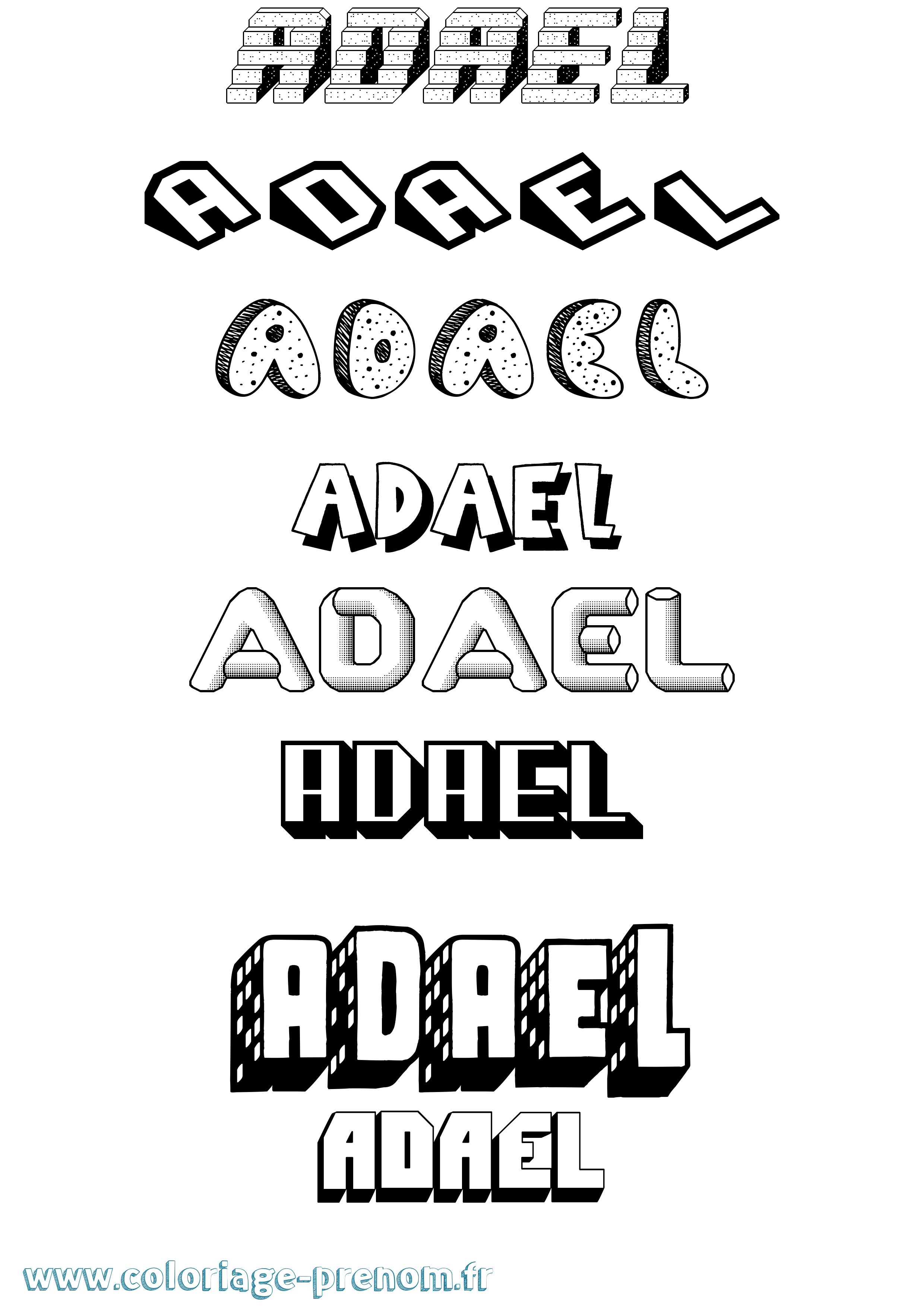 Coloriage prénom Adael Effet 3D