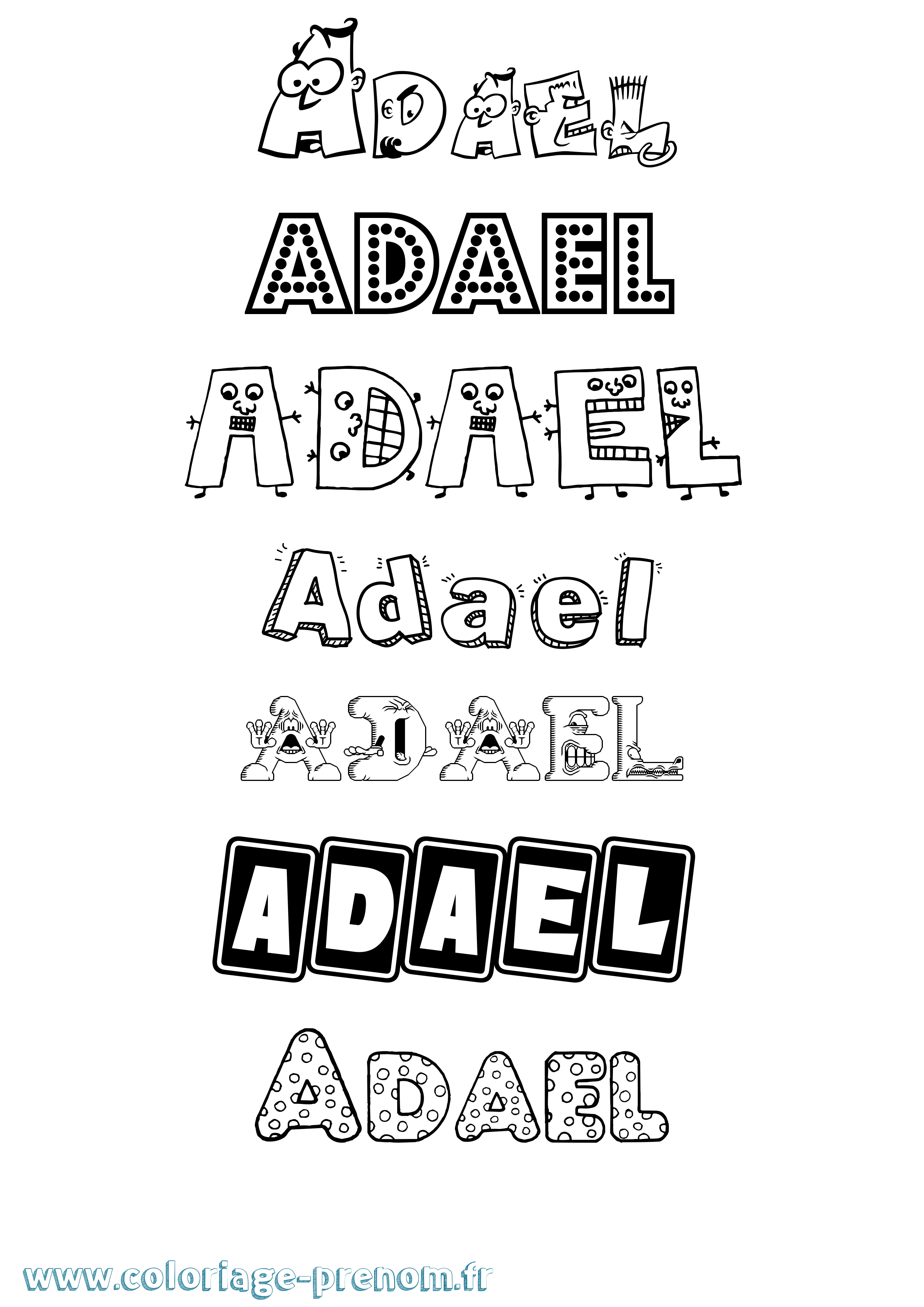 Coloriage prénom Adael Fun